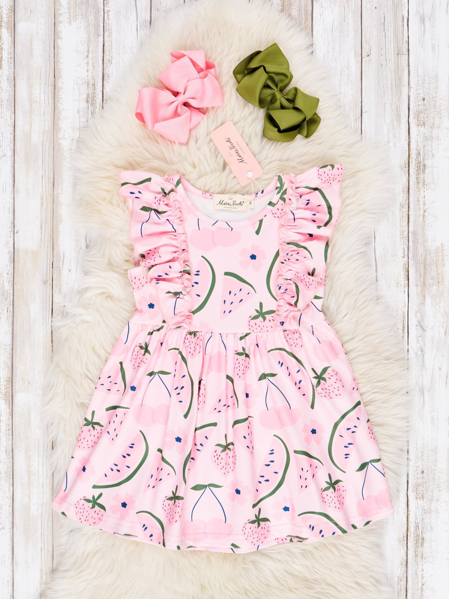 Watermelon & Strawberries Ruffle Dress - Marie Nicole Clothing