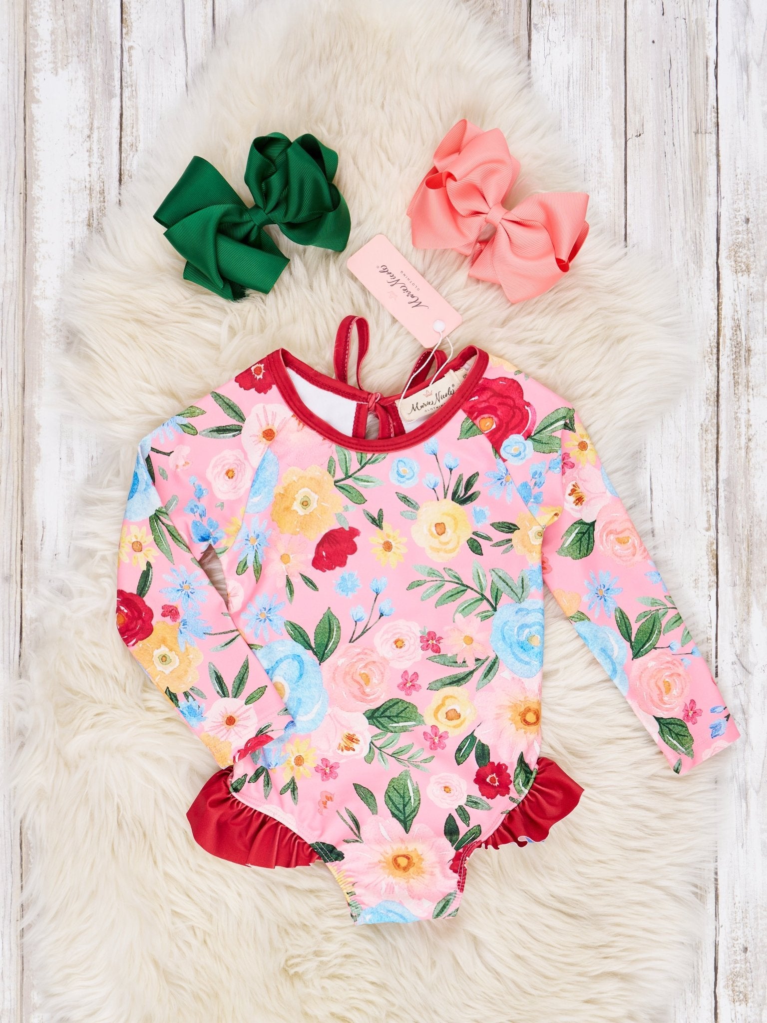 Roses Ruffle Rash Guard Swimsuit - Marie Nicole Clothing