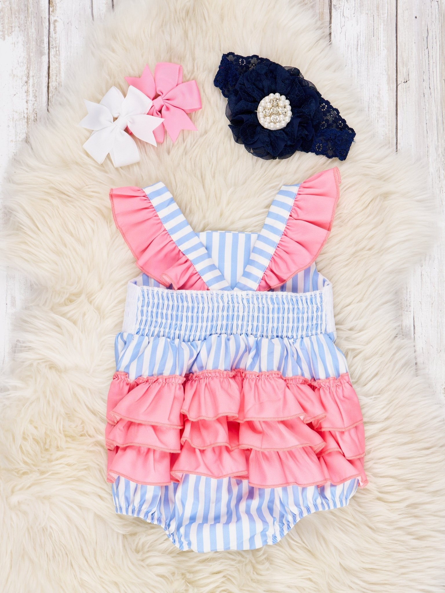 Striped "I Love Dad" Ruffle Romper - Marie Nicole Clothing