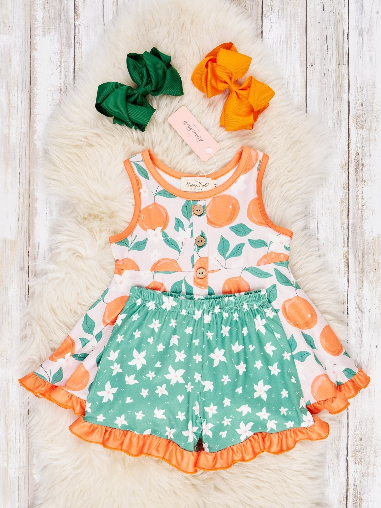 Oranges & Floral Ruffle Outfit - Marie Nicole Clothing