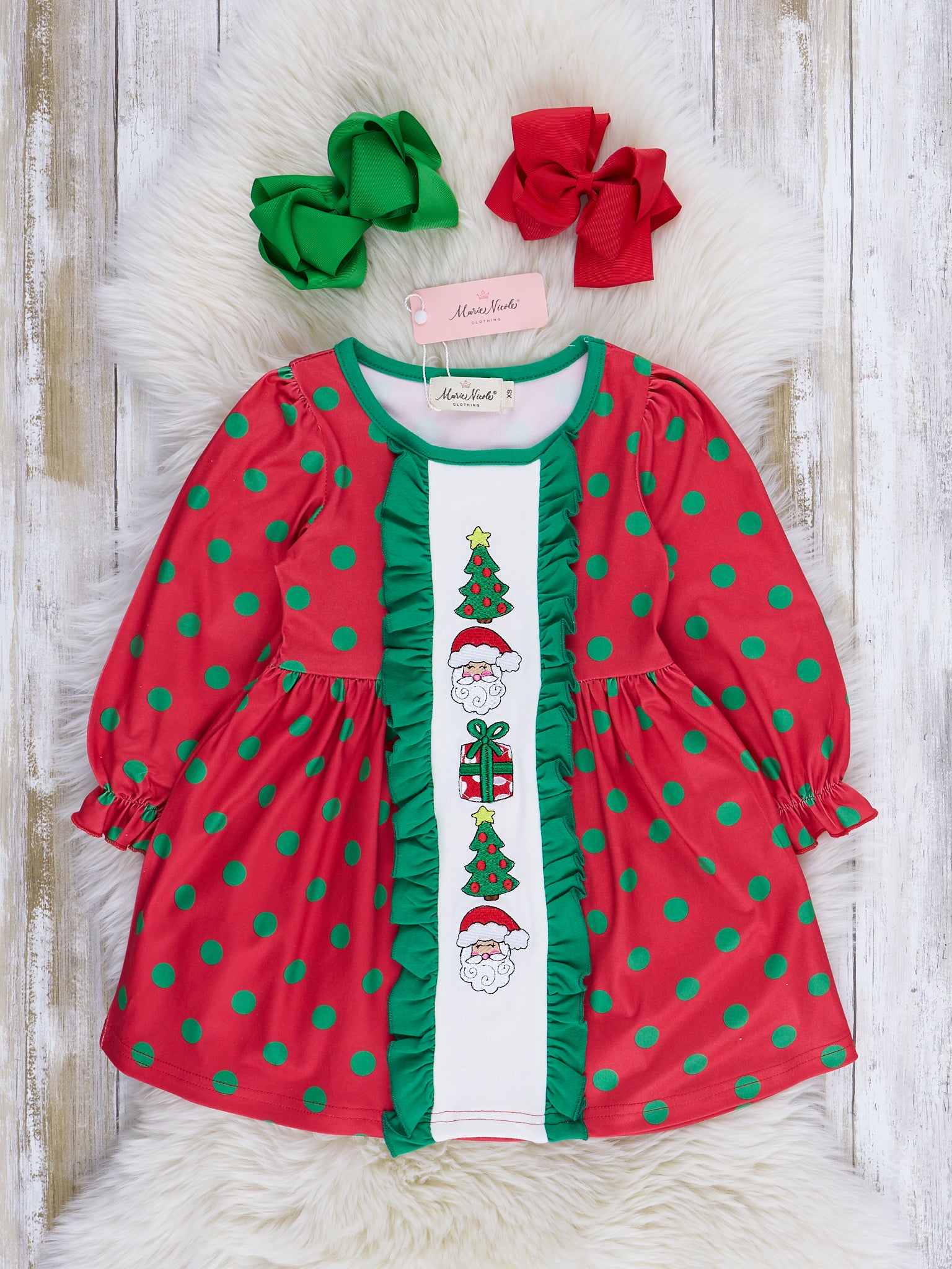 Red & Green Embroidered Christmas Dress