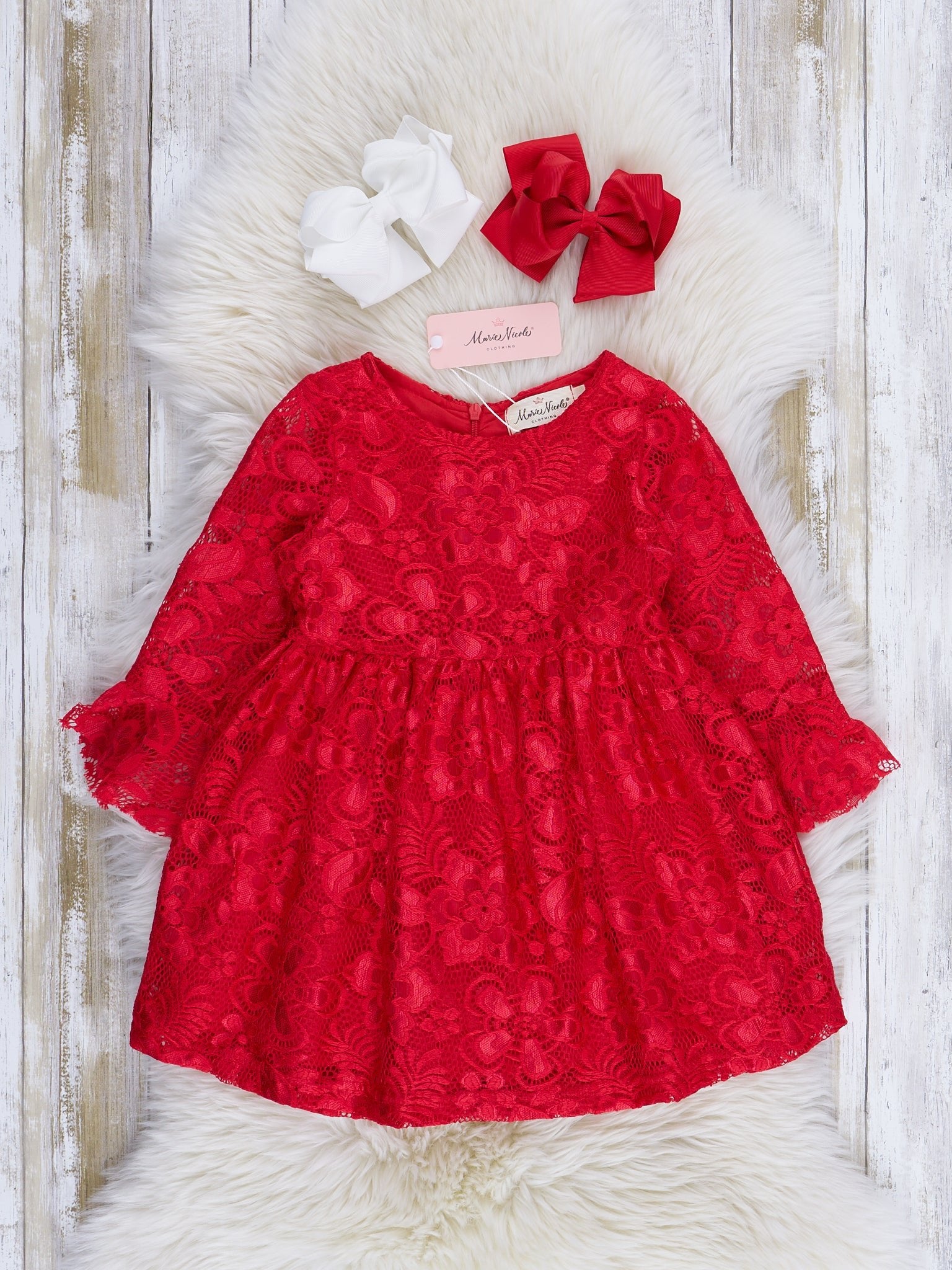 red lace bell sleeve dress Lace dress with bell sleeves