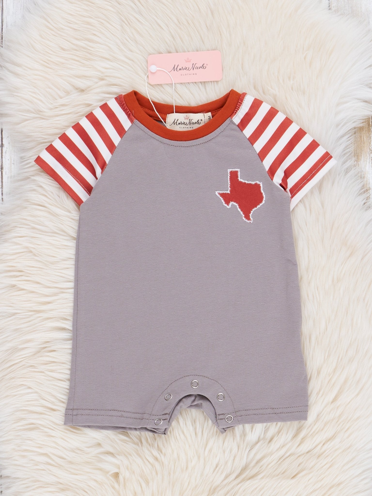 TX Burnt Orange Striped Romper - Marie Nicole Clothing