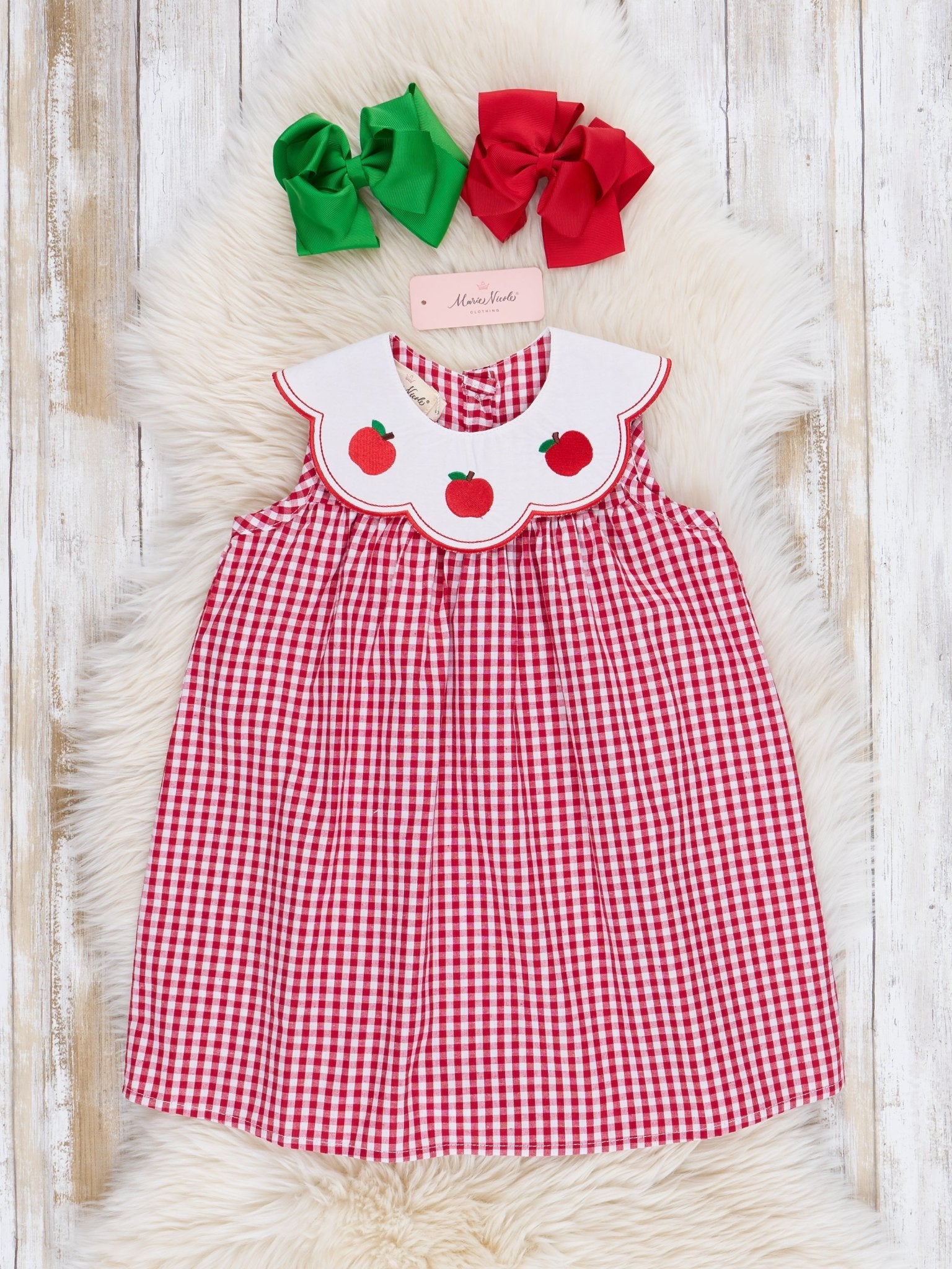 Red Gingham Apple Collar Dress - Marie Nicole Clothing