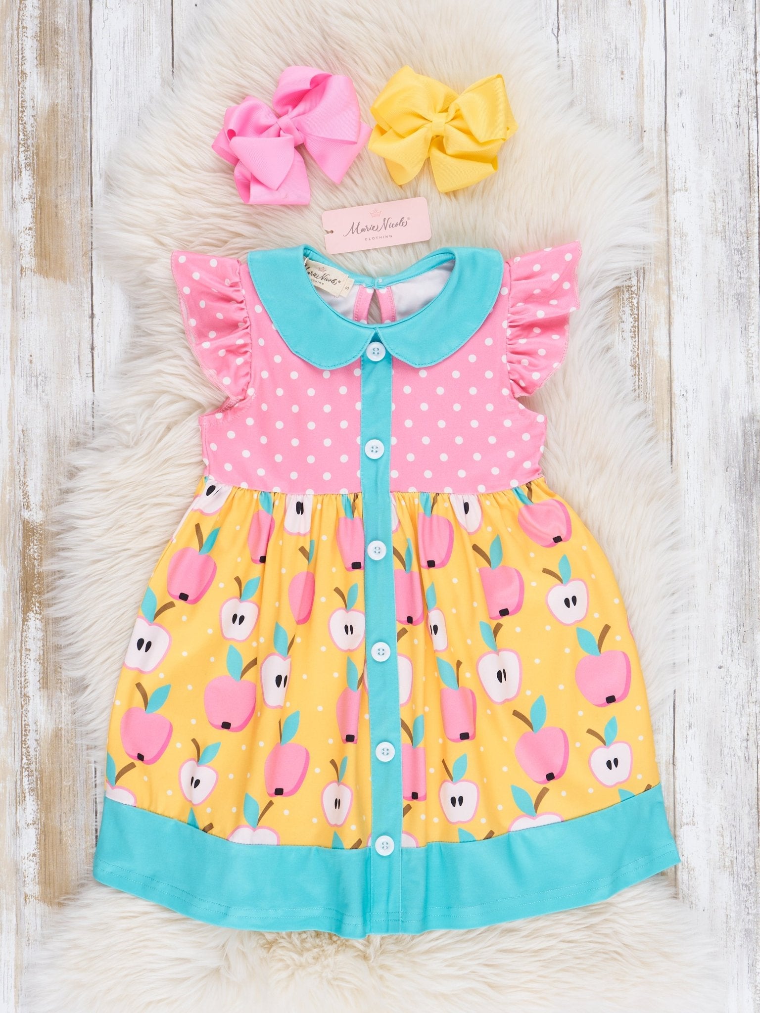 Dots & Apples Ruffle Dress - Marie Nicole Clothing