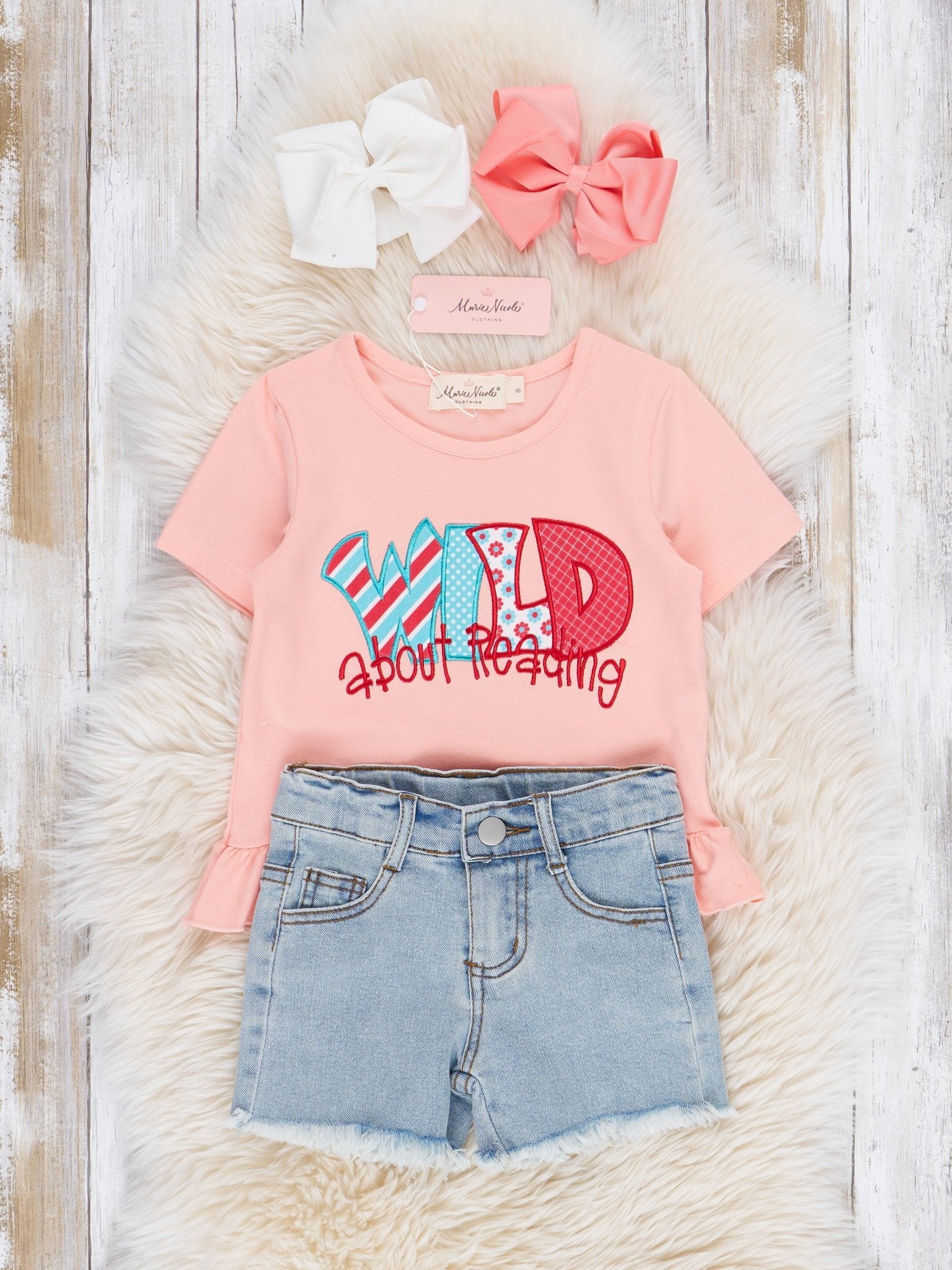 Peach "Wild About Reading" Denim Outfit - Marie Nicole Clothing