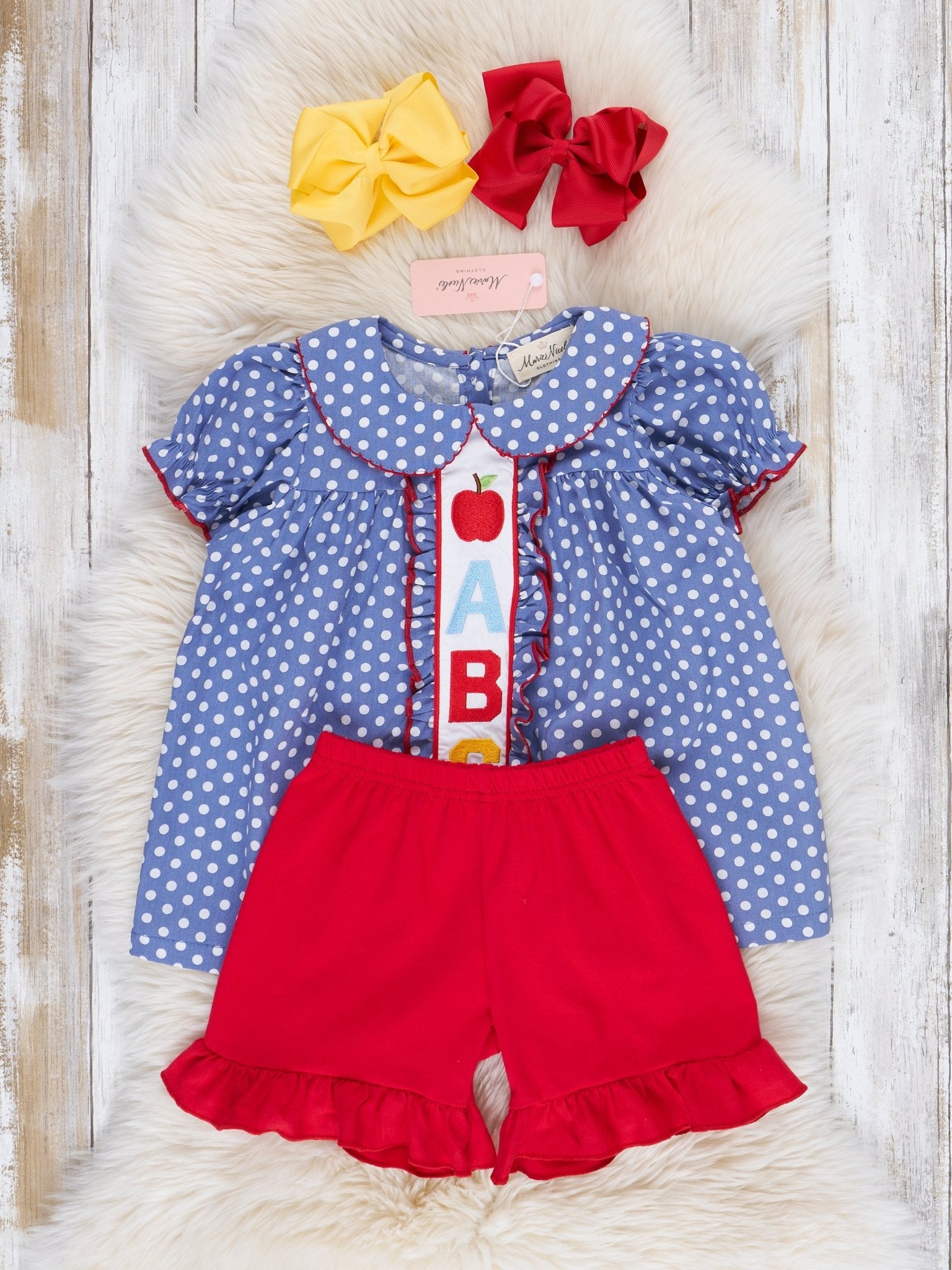 Blue Dots ABC Ruffle Outfit - Marie Nicole Clothing