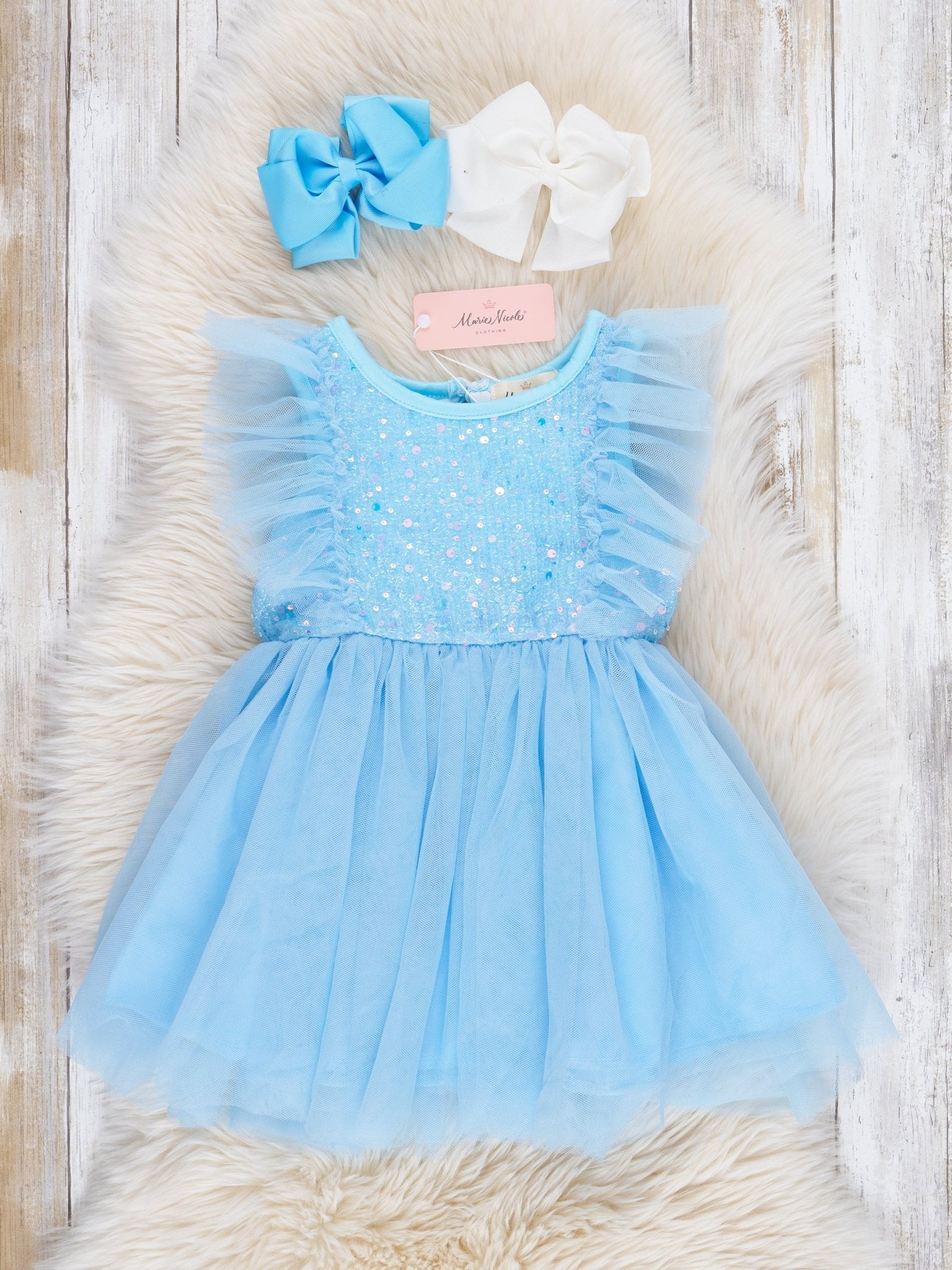 Light Blue Flutter Tulle Dress - Marie Nicole Clothing