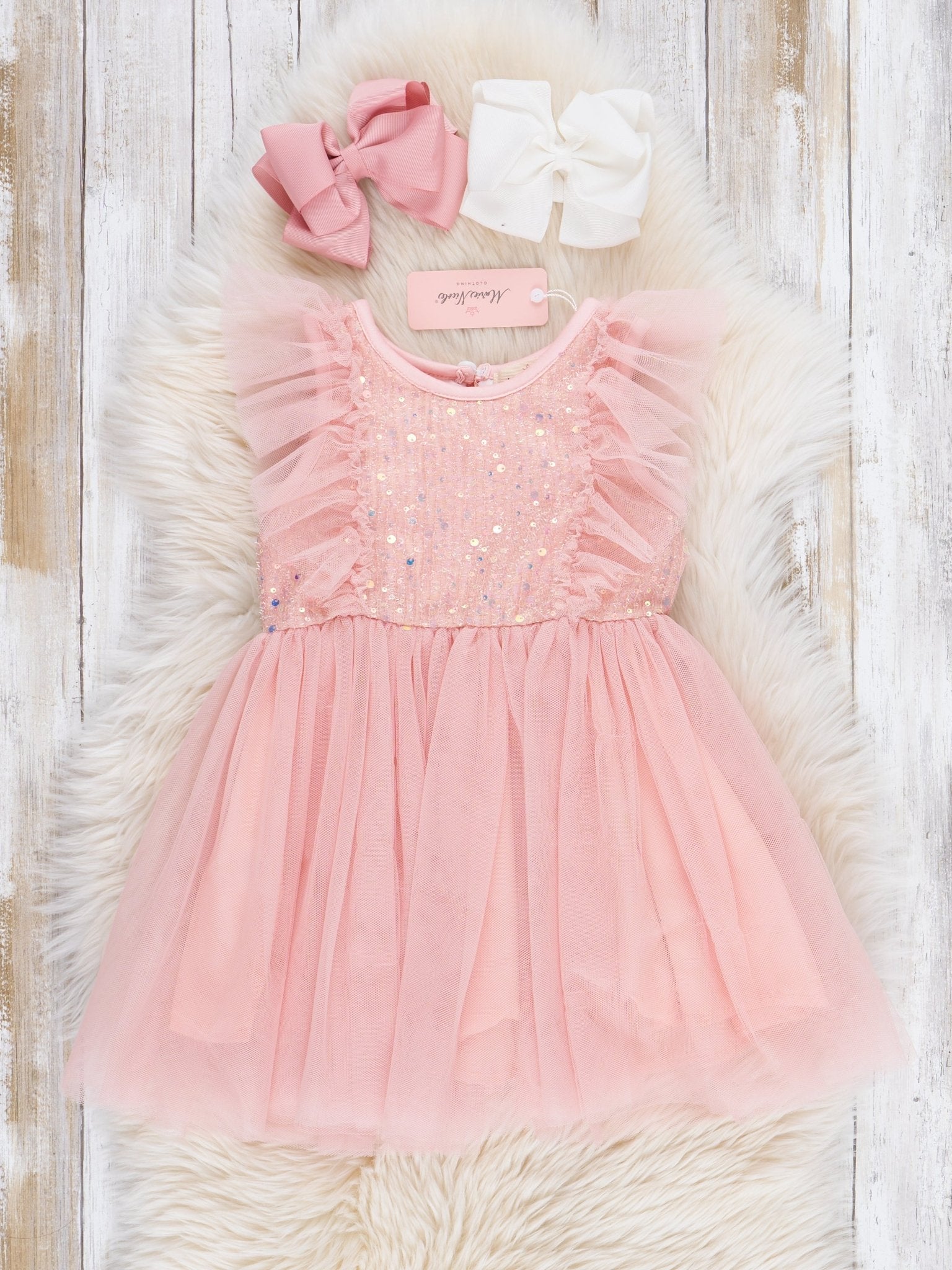 Peach Flutter Tulle Dress - Marie Nicole Clothing