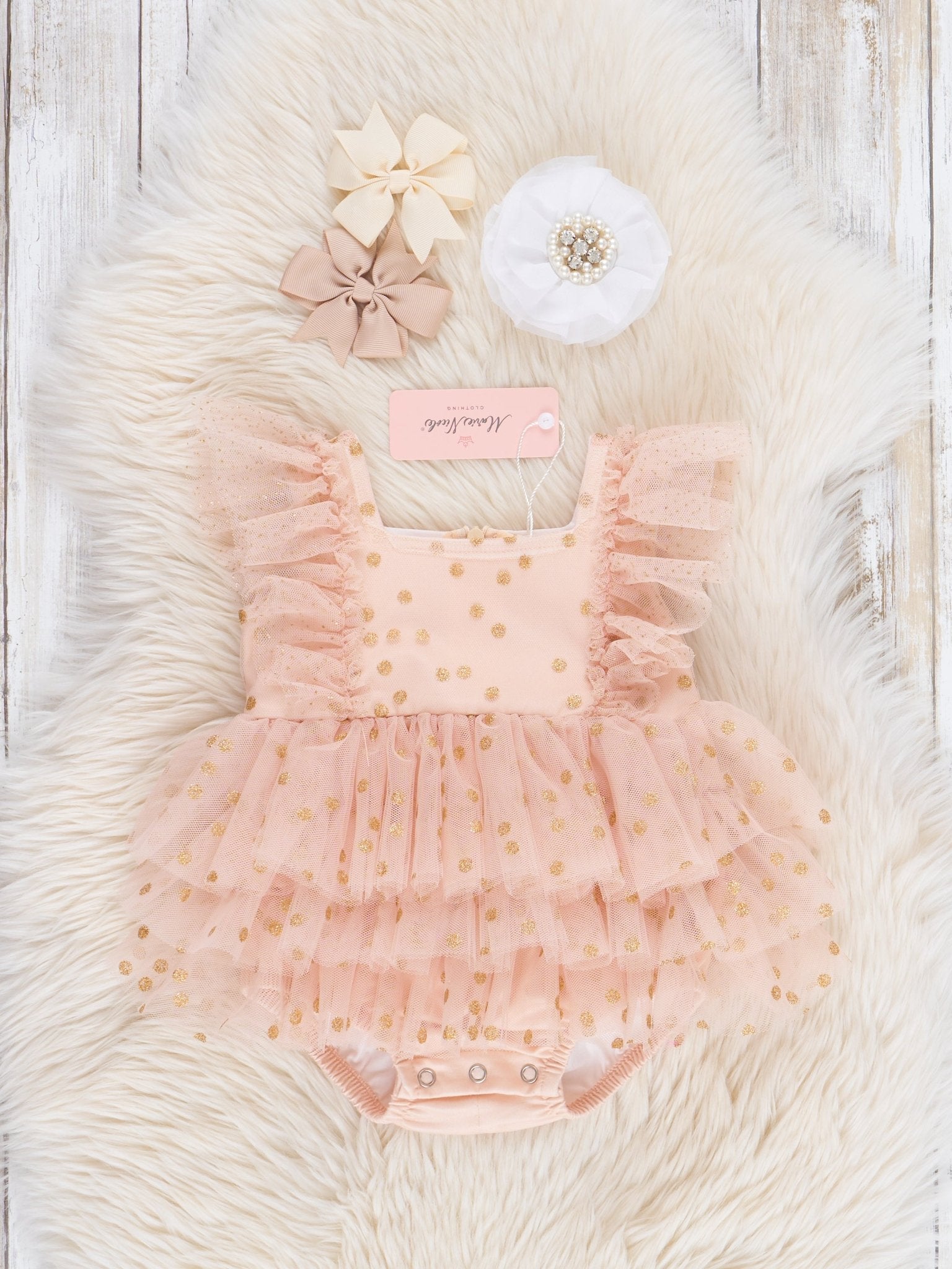 Soft Blush Sparkle Tiered Tulle Bubble Romper - Marie Nicole Clothing
