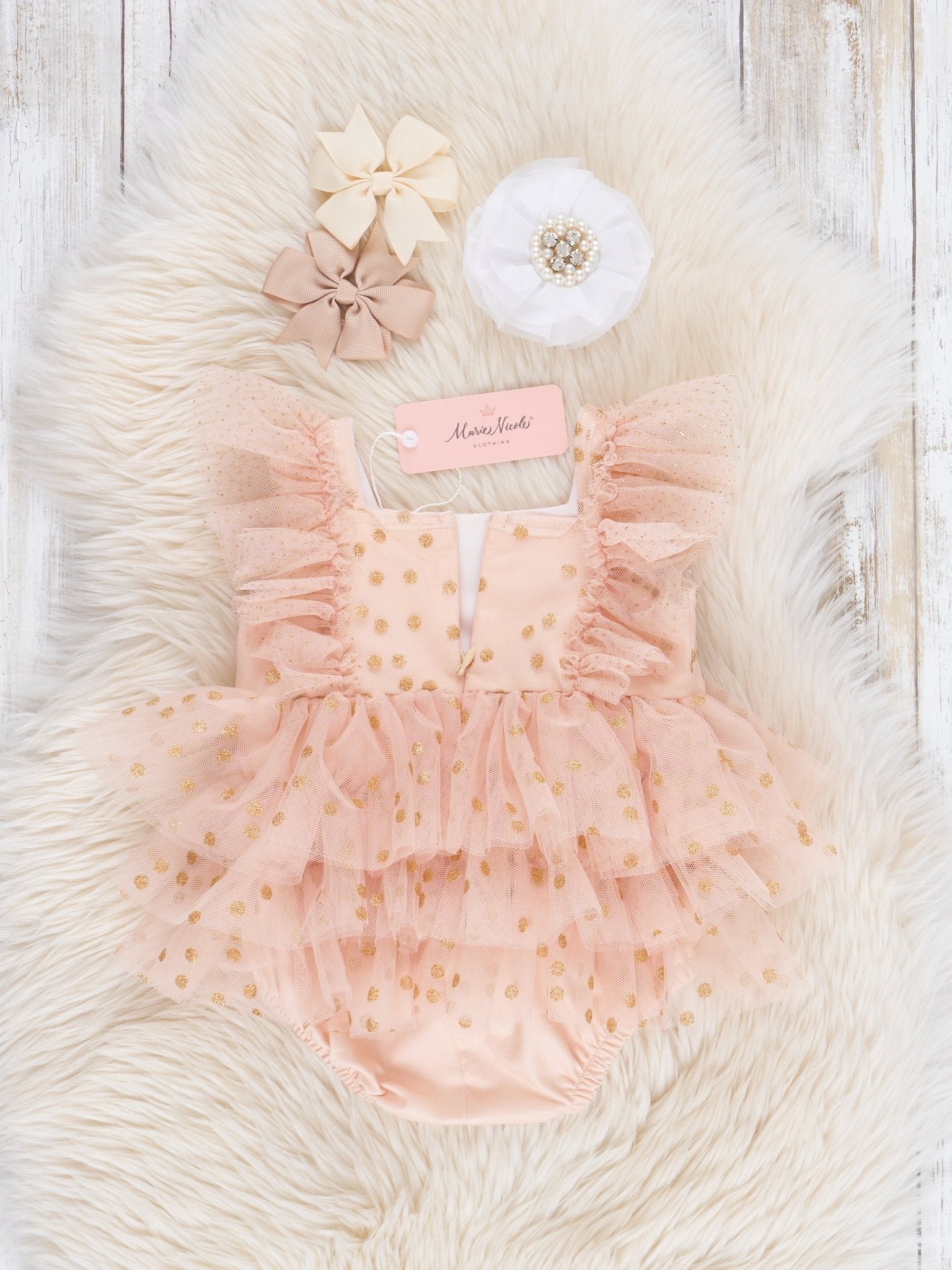 Soft Blush Sparkle Tiered Tulle Bubble Romper - Marie Nicole Clothing