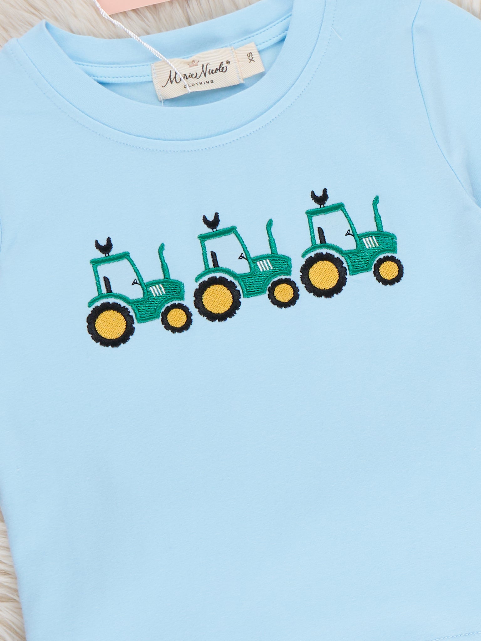 Little Farmer’s Fun Embroidered Plaid Outfit - Marie Nicole Clothing