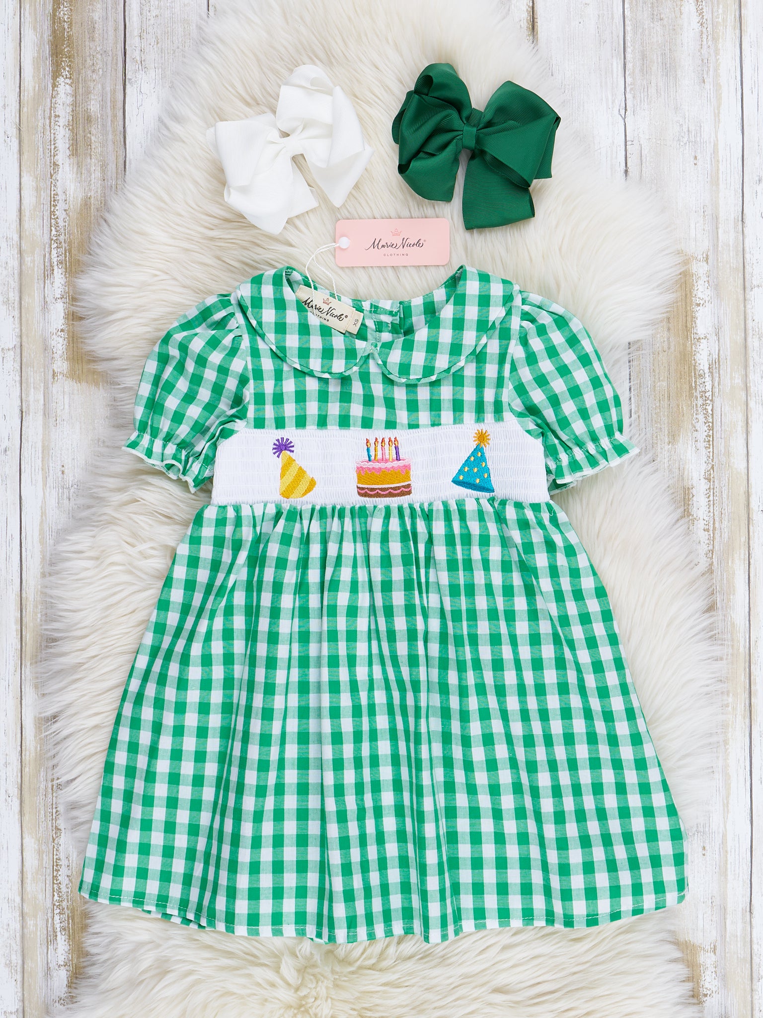 Green Gingham Party Time Smocked Dress Green Gingham Party Time Smocked Dress