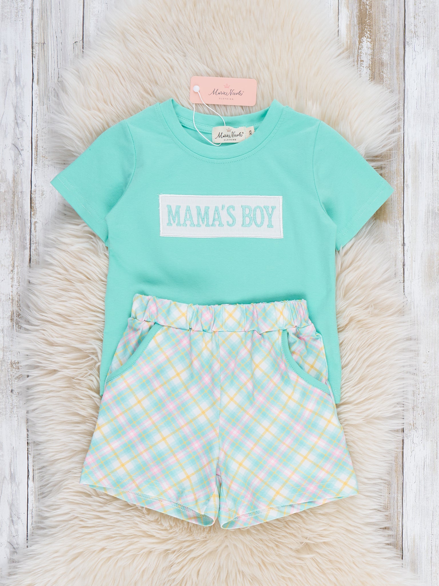 Mama’s Boy Pastel Plaid Smocked Outfit - Marie Nicole Clothing