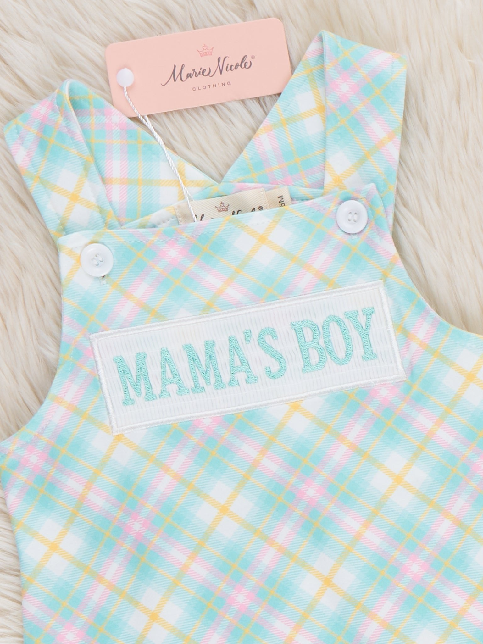 Mama’s Boy Pastel Plaid Smocked Johnny - Marie Nicole Clothing