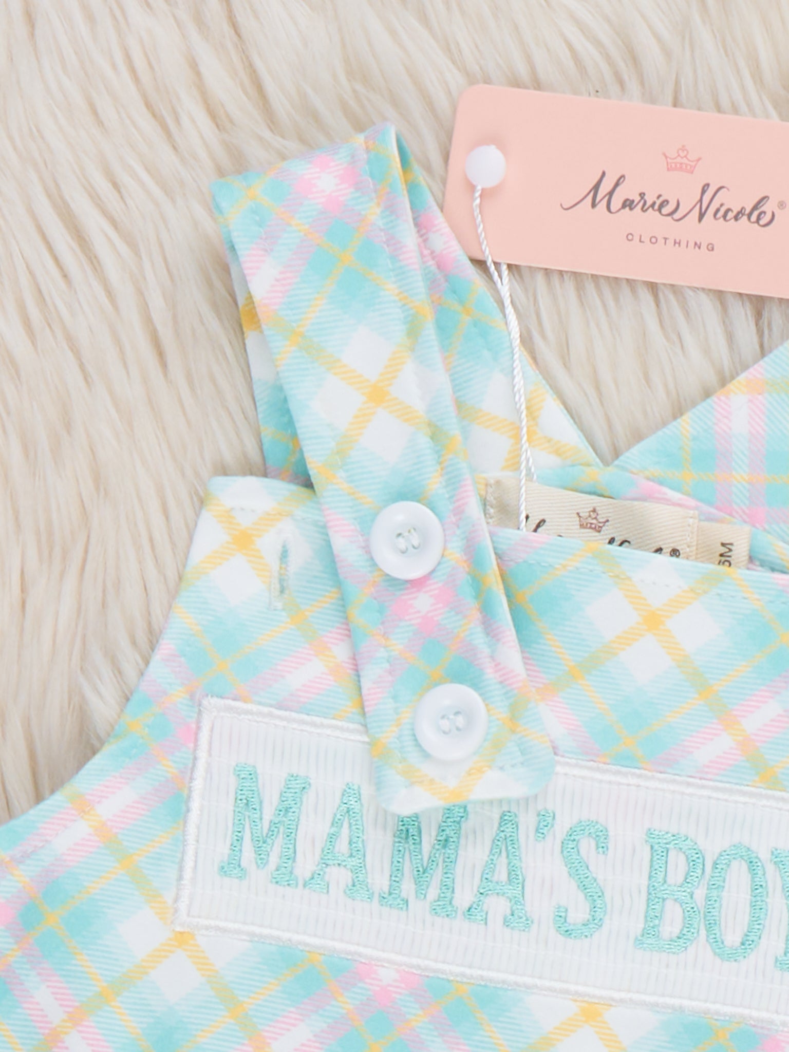 Mama’s Boy Pastel Plaid Smocked Johnny - Marie Nicole Clothing