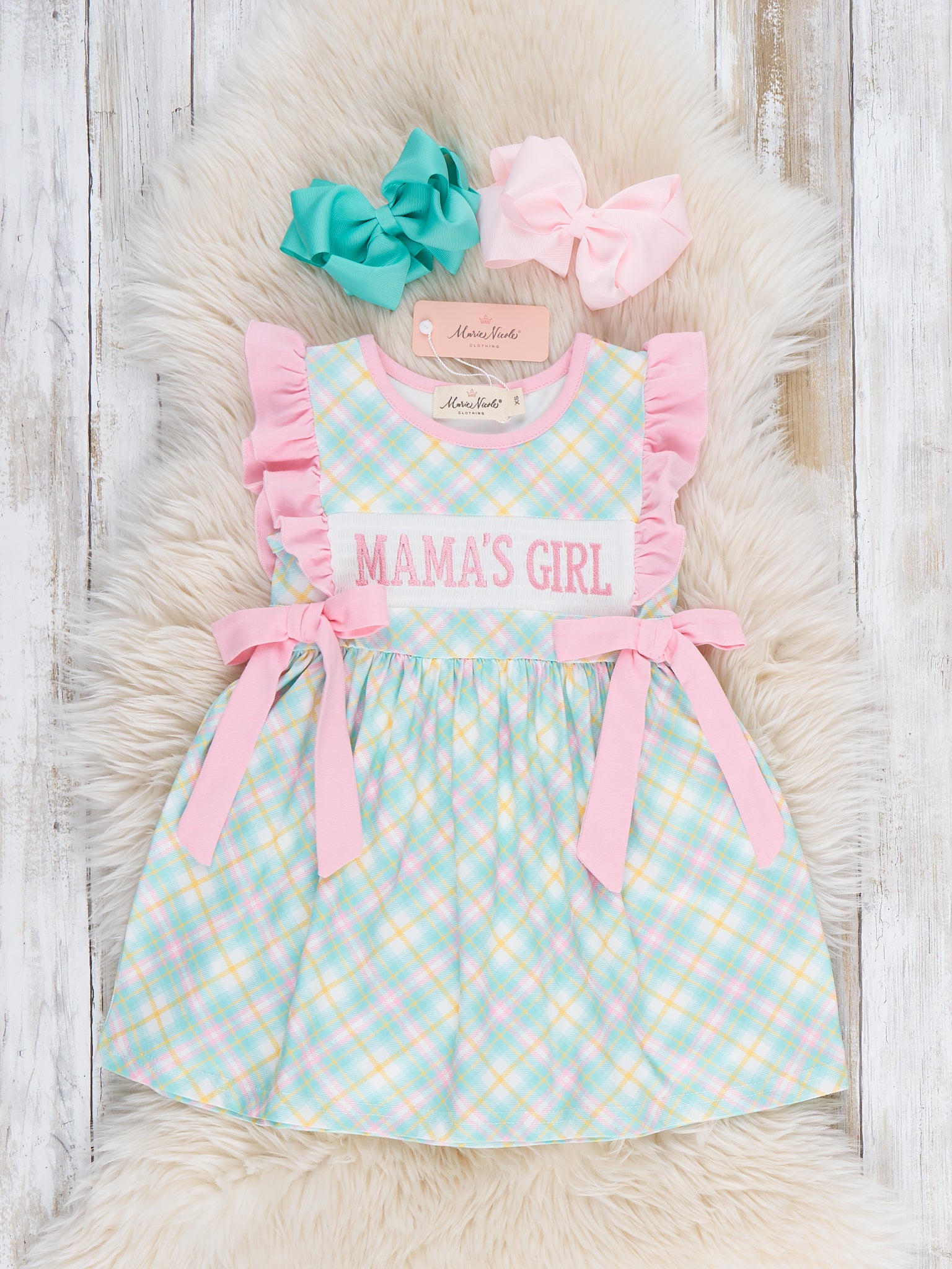Toddler Girl Classics Dress Mamas Girl Pastel Plaid Smocked Ruffle Dress Marie Nicole L(4yrs) Toddler Girl Classics Dress Mamas Girl Pastel Plaid Smocked Ruffle Dress Marie Nicole L(4yrs)