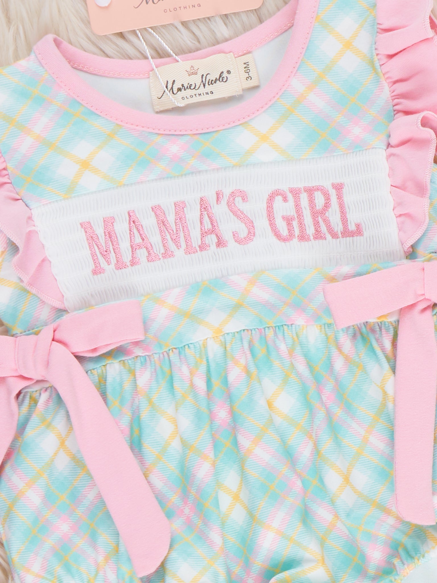 Mama’s Girl Pastel Plaid Smocked Ruffle Bubble Romper - Marie Nicole Clothing