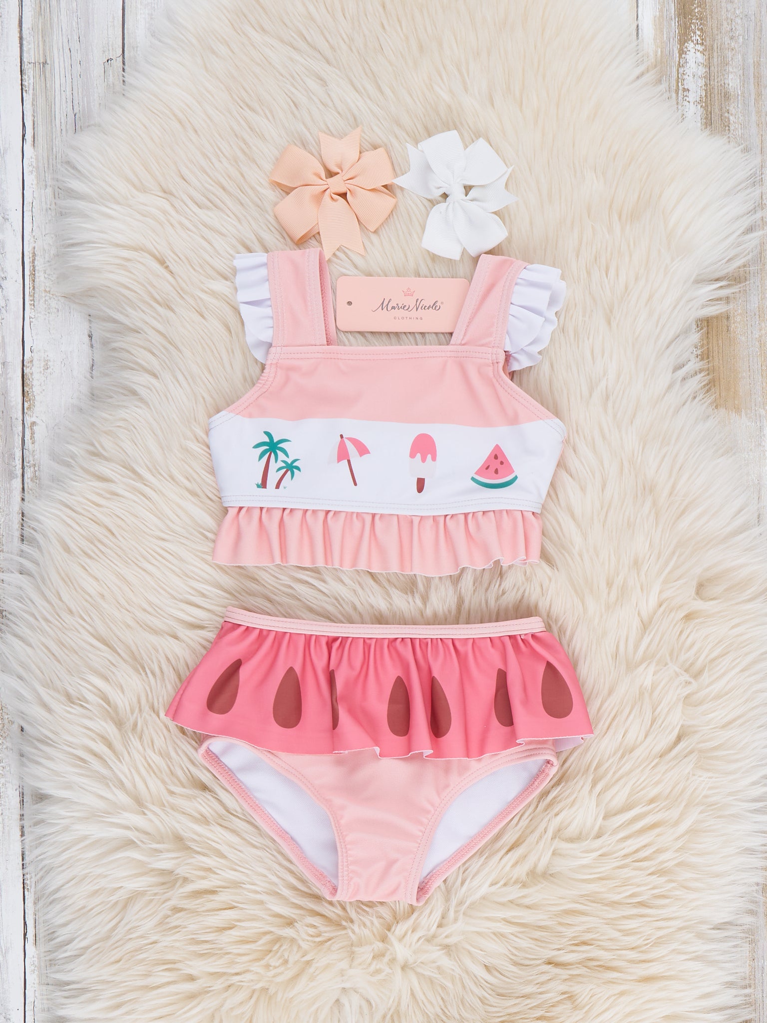 Summer Watermelon Ruffle Two - Piece Swimsuit - Marie Nicole Clothing