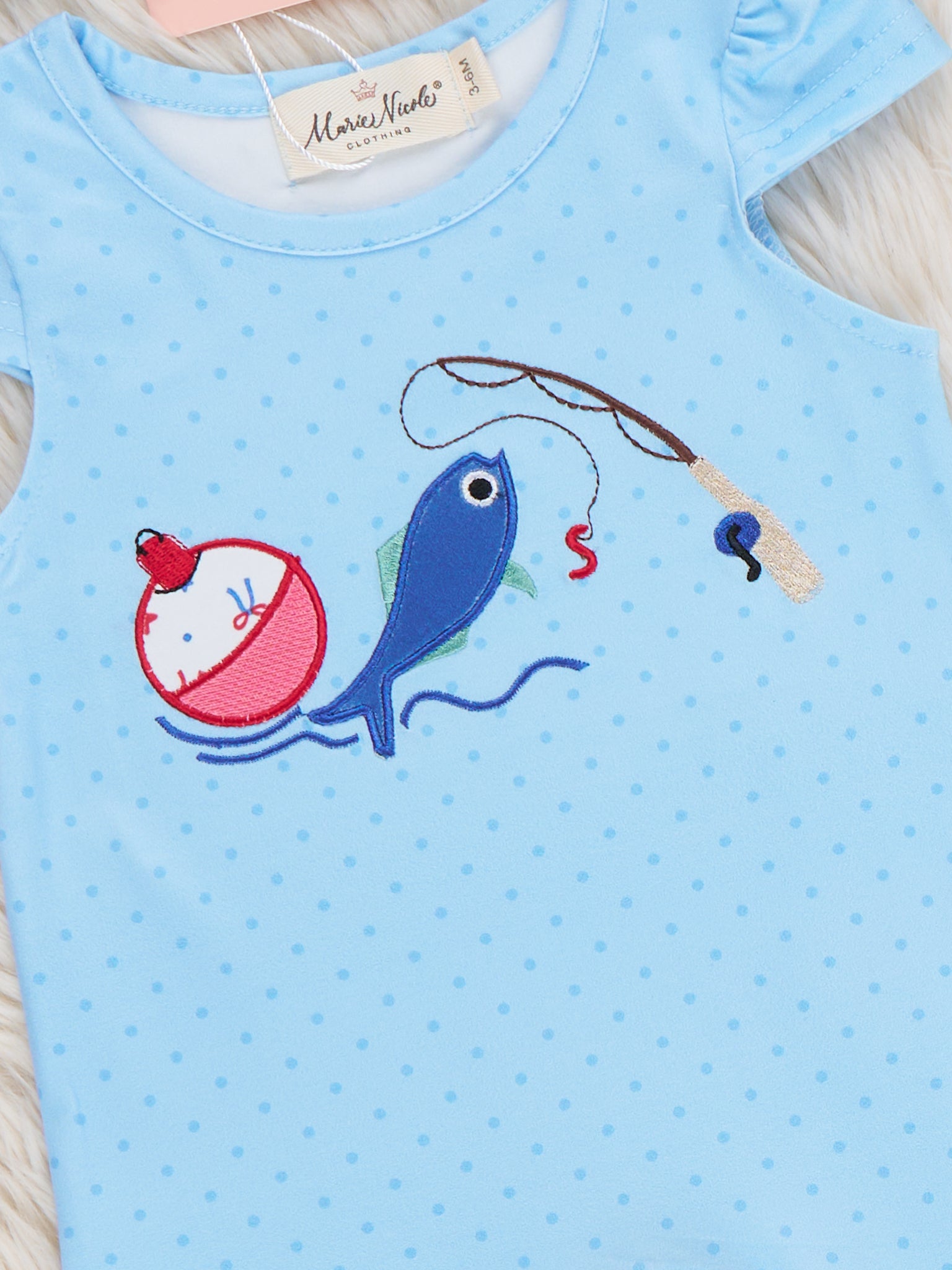 Fishing Fun Embroidered Ruffle Romper - Marie Nicole Clothing