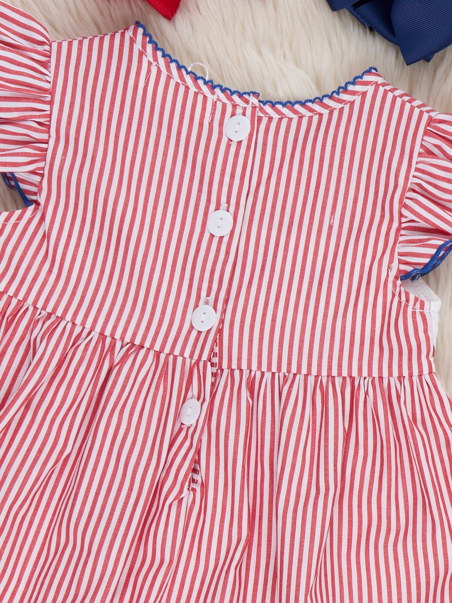 Freedom Flight Smocked Striped 100% Cotton Dress - Marie Nicole Clothing