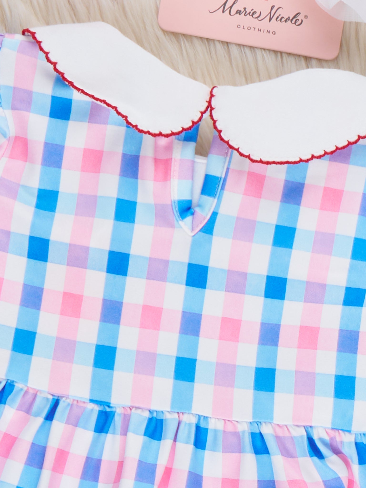 USA Heart Embroidered Plaid Bubble Romper - Marie Nicole Clothing