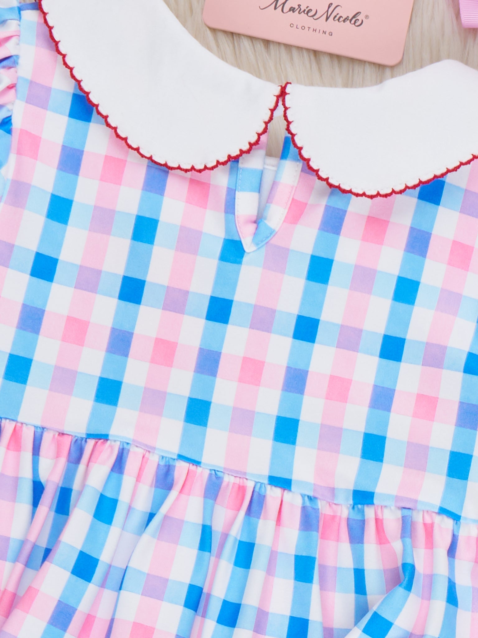 USA Heart Embroidered Plaid Dress - Marie Nicole Clothing