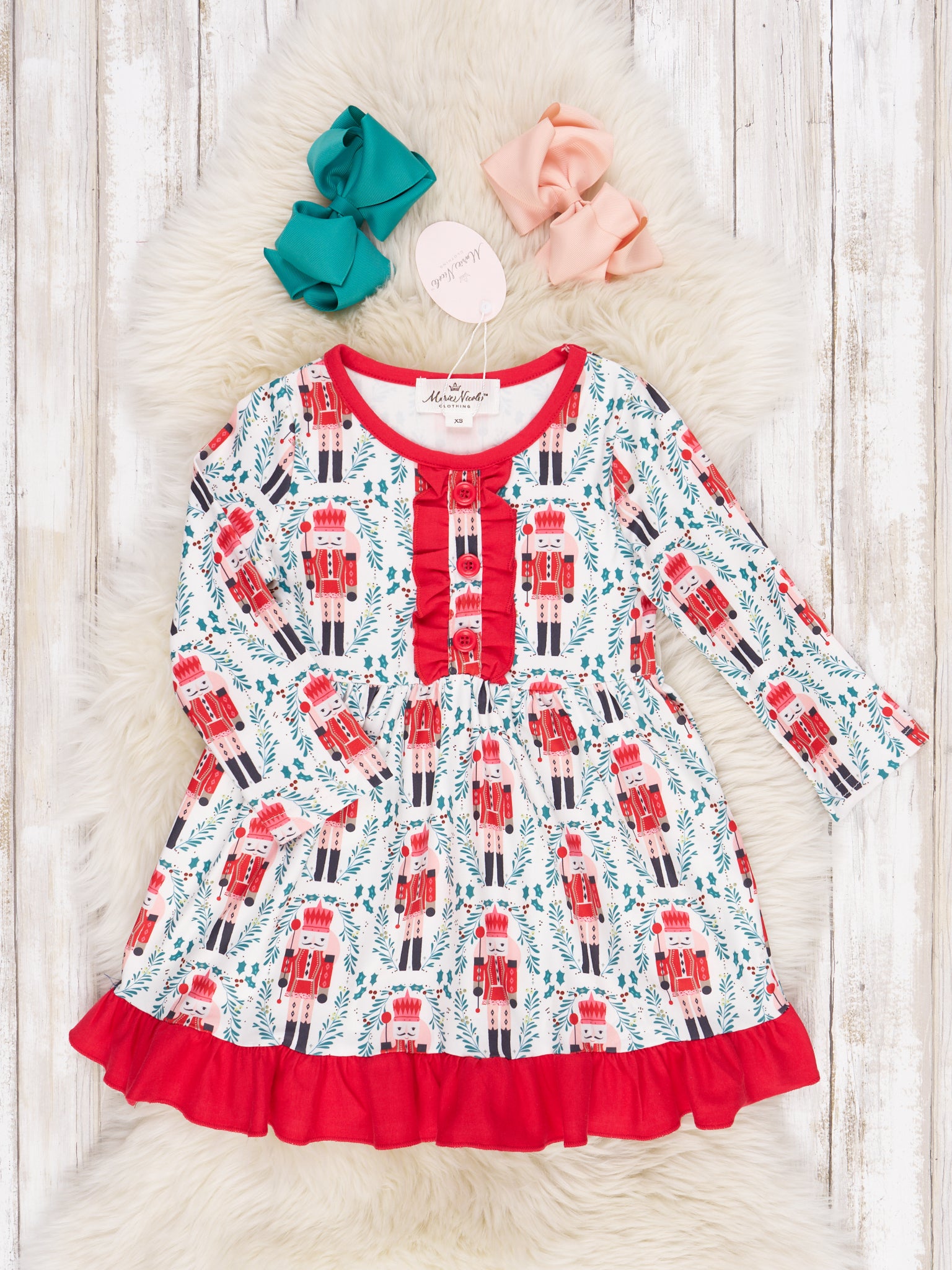 white christmas dresses Holly Jolly Patched Buttoned Down Dress White / Small main image 0