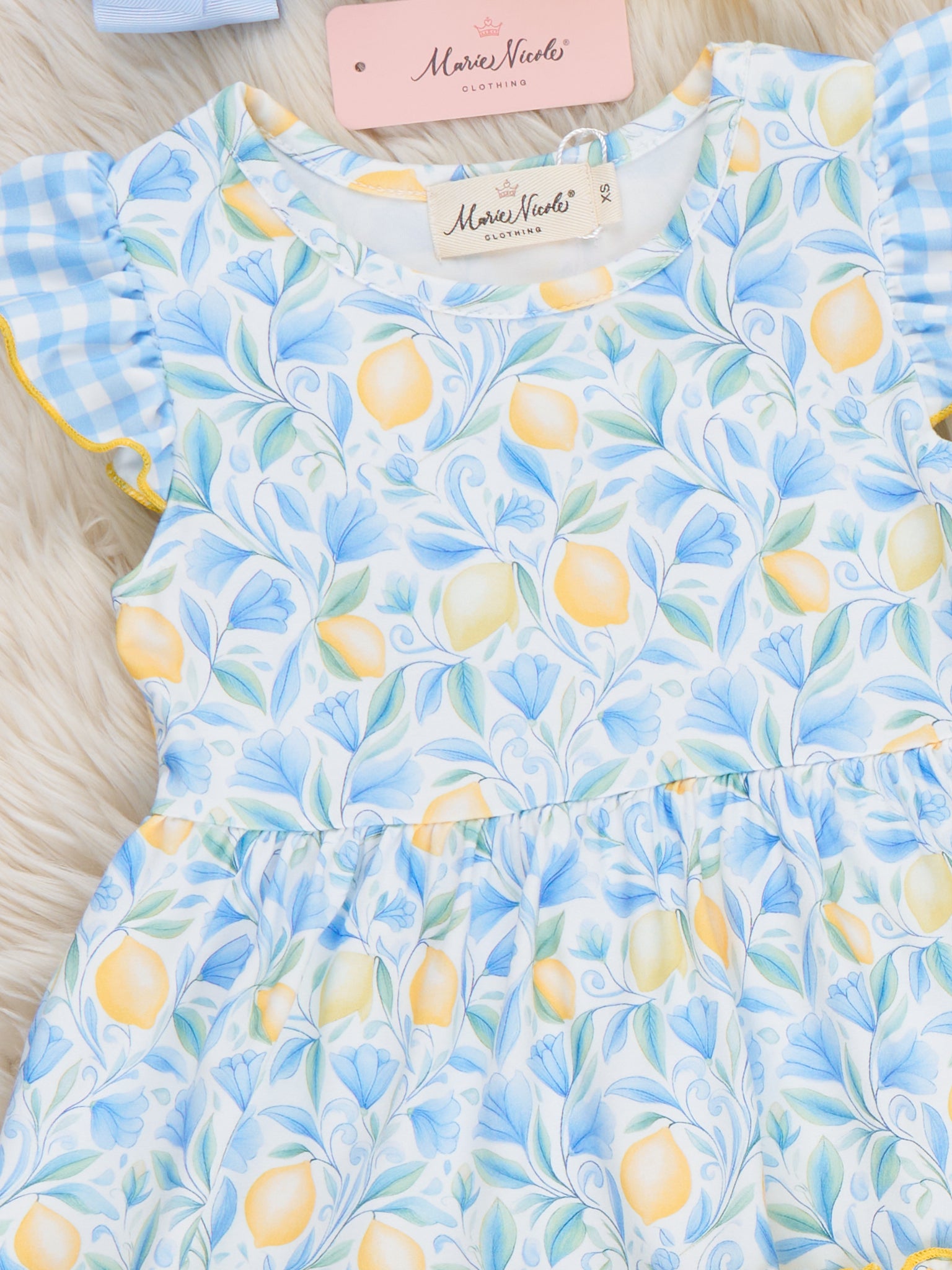 Sunny Lemons Gingham Ruffle Dress - Marie Nicole Clothing