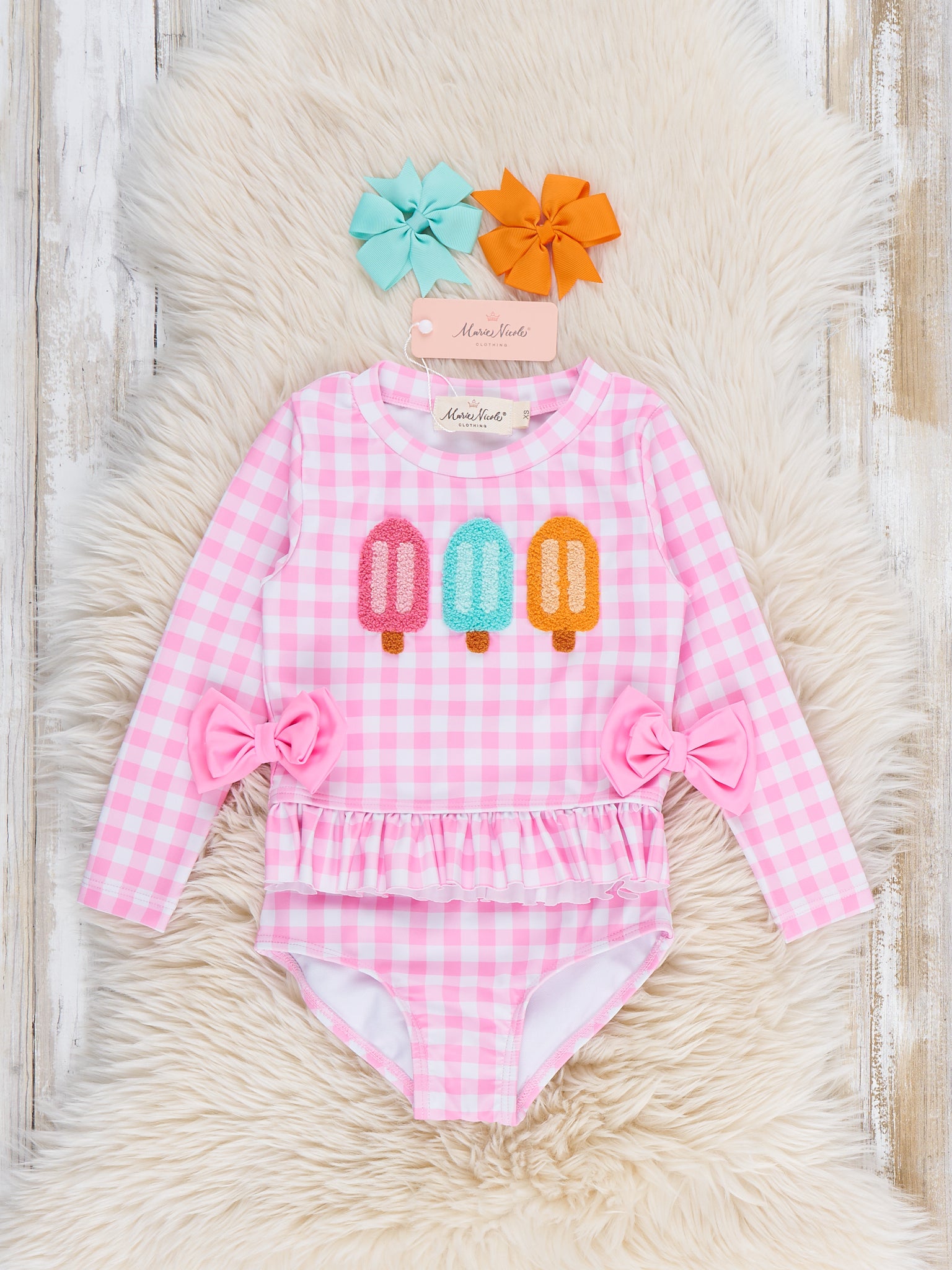 Pretty Popsicles Embroidered Gingham Rashguard - Marie Nicole Clothing