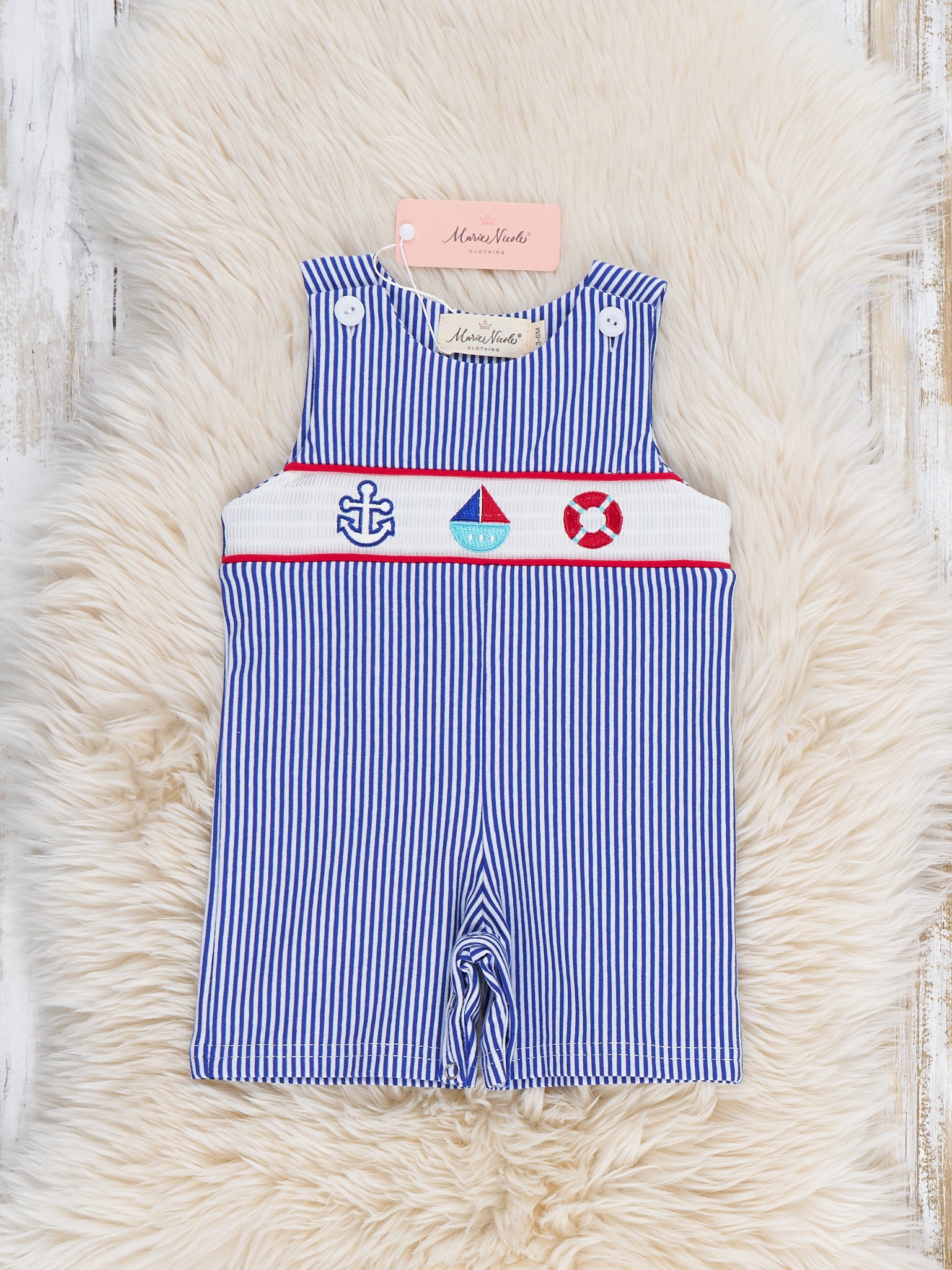 Ocean Voyage Stripe Smocked Cotton Johnny - Marie Nicole Clothing