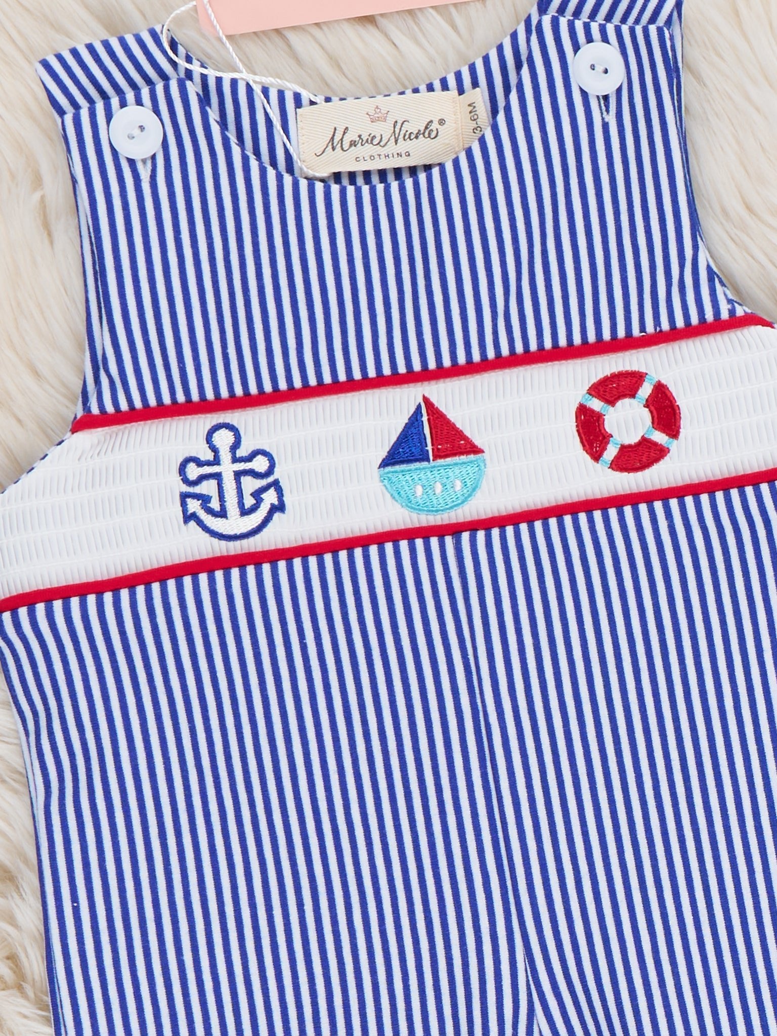 Ocean Voyage Stripe Smocked Cotton Johnny - Marie Nicole Clothing