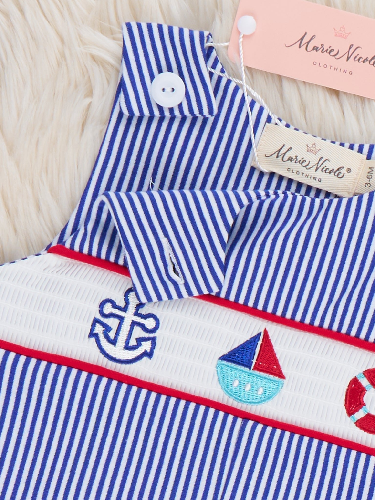 Ocean Voyage Stripe Smocked Cotton Johnny - Marie Nicole Clothing