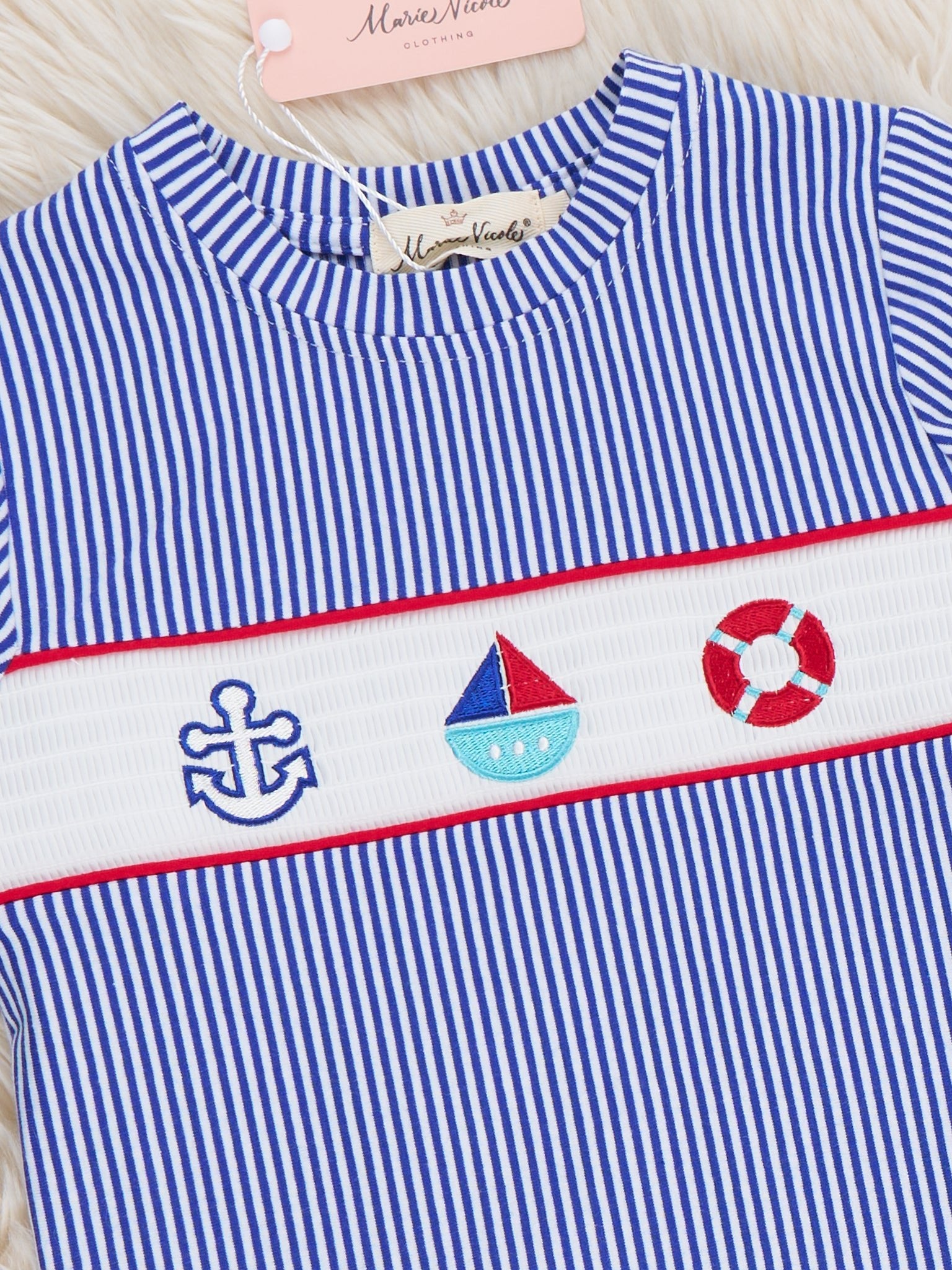 Ocean Voyage Stripe Smocked Cotton Shirt - Marie Nicole Clothing