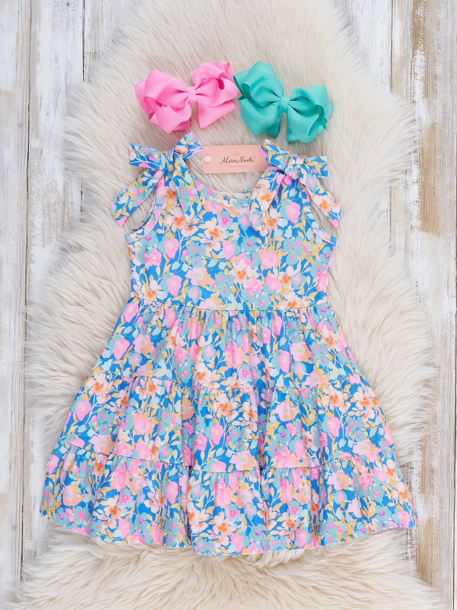 Blossom Breeze Ruffle Bow Dress - Marie Nicole Clothing