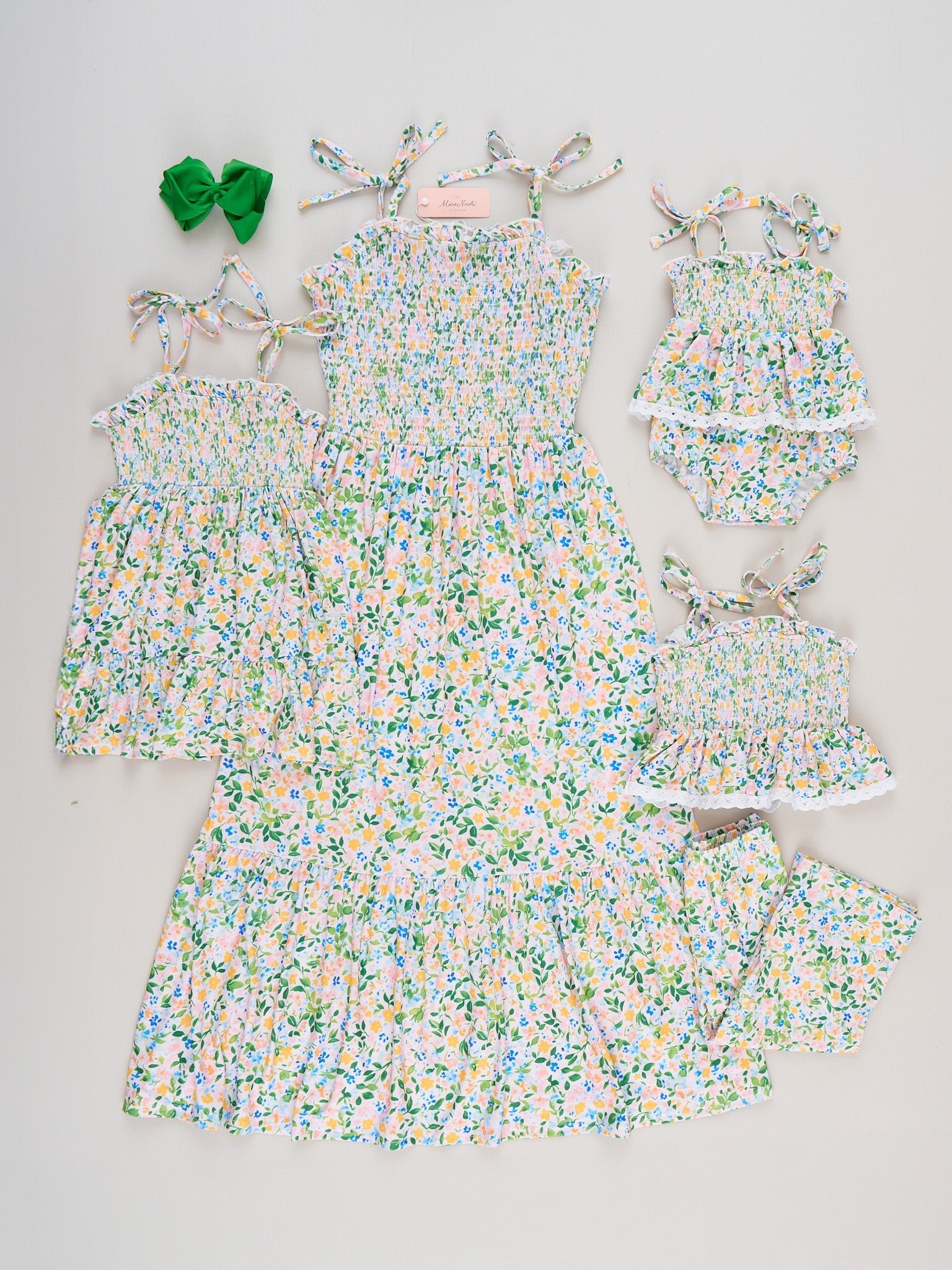 mom and me smocked dresses Mom & Me Flowerfield Twirl Smocked Ruffle Dress