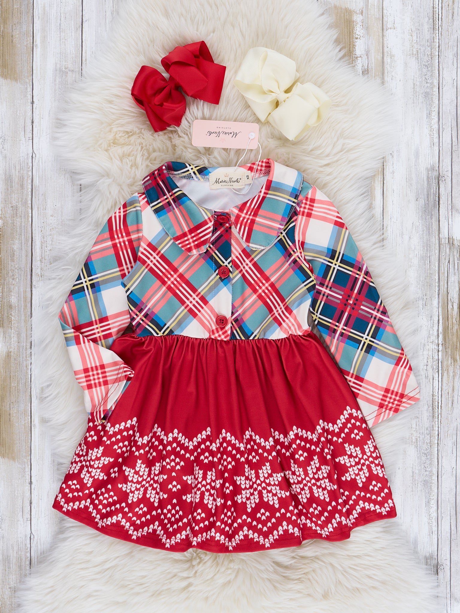 Fair Isle & Plaid Holiday Dress - Marie Nicole Clothing Fair Isle & Plaid Holiday Dress - Marie Nicole Clothing