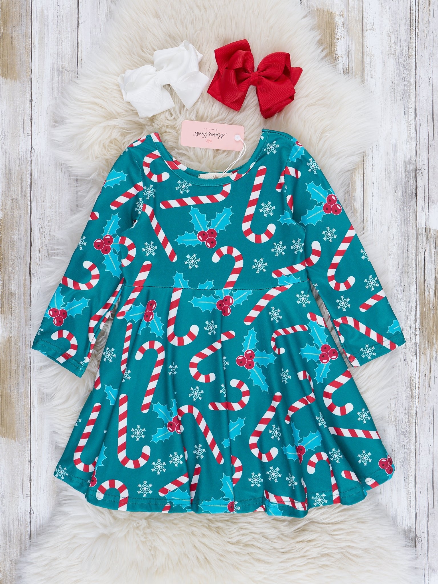 Green Holly Candy Canes Swing Dress Marie Nicole Clothing Green Holly Candy Canes Swing Dress Marie Nicole Clothing