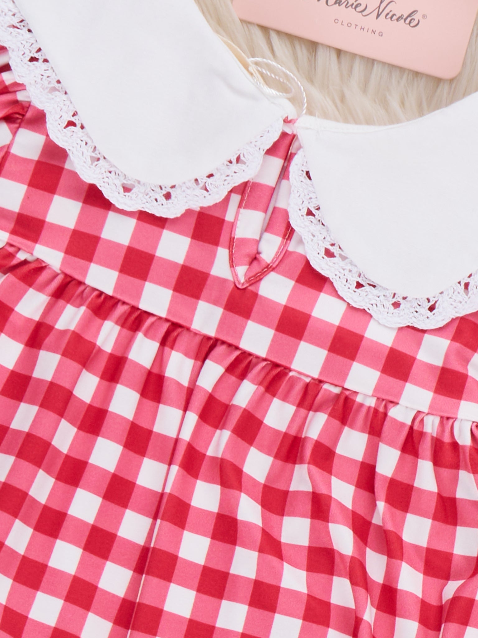 Gingham Berry Charm Embroidered Bubble Romper - Marie Nicole Clothing