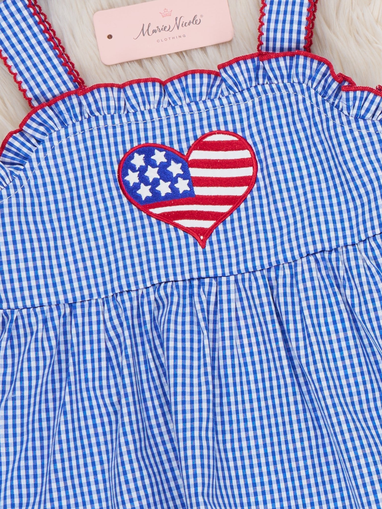 Freedom Heart Embroidered 100% Cotton Ruffle Dress - Marie Nicole Clothing