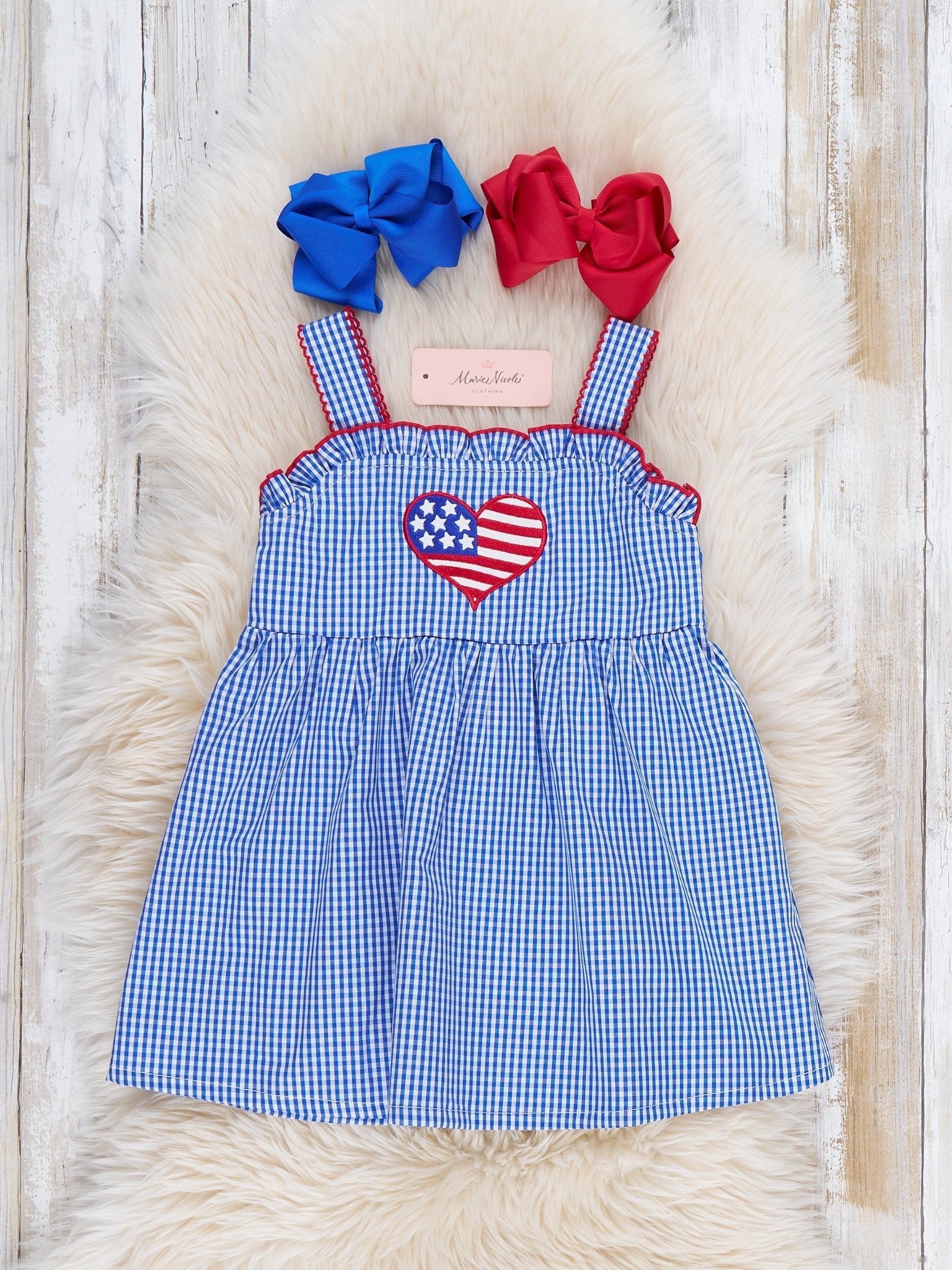 Freedom Heart Embroidered 100% Cotton Ruffle Dress - Marie Nicole Clothing