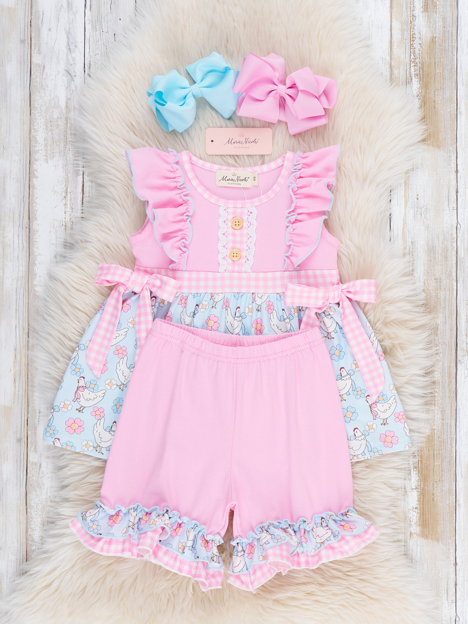 Happy Chickens Ruffle Outfit - Marie Nicole Clothing