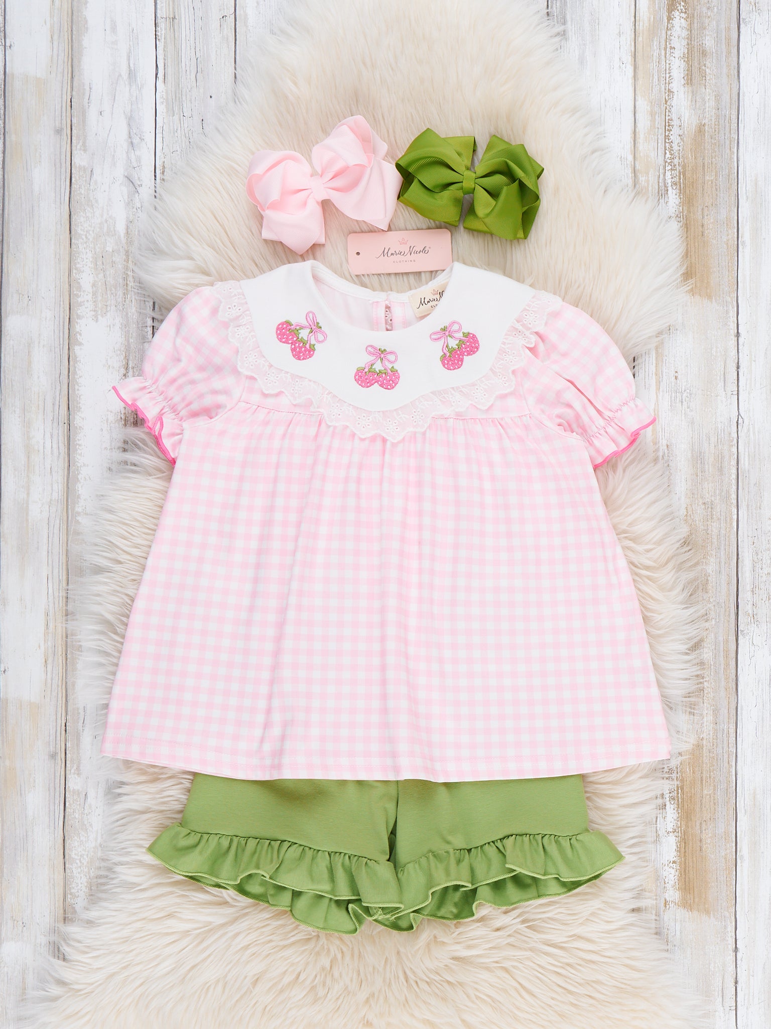 Sweet Strawberries Embroidered Gingham Outfit - Marie Nicole Clothing