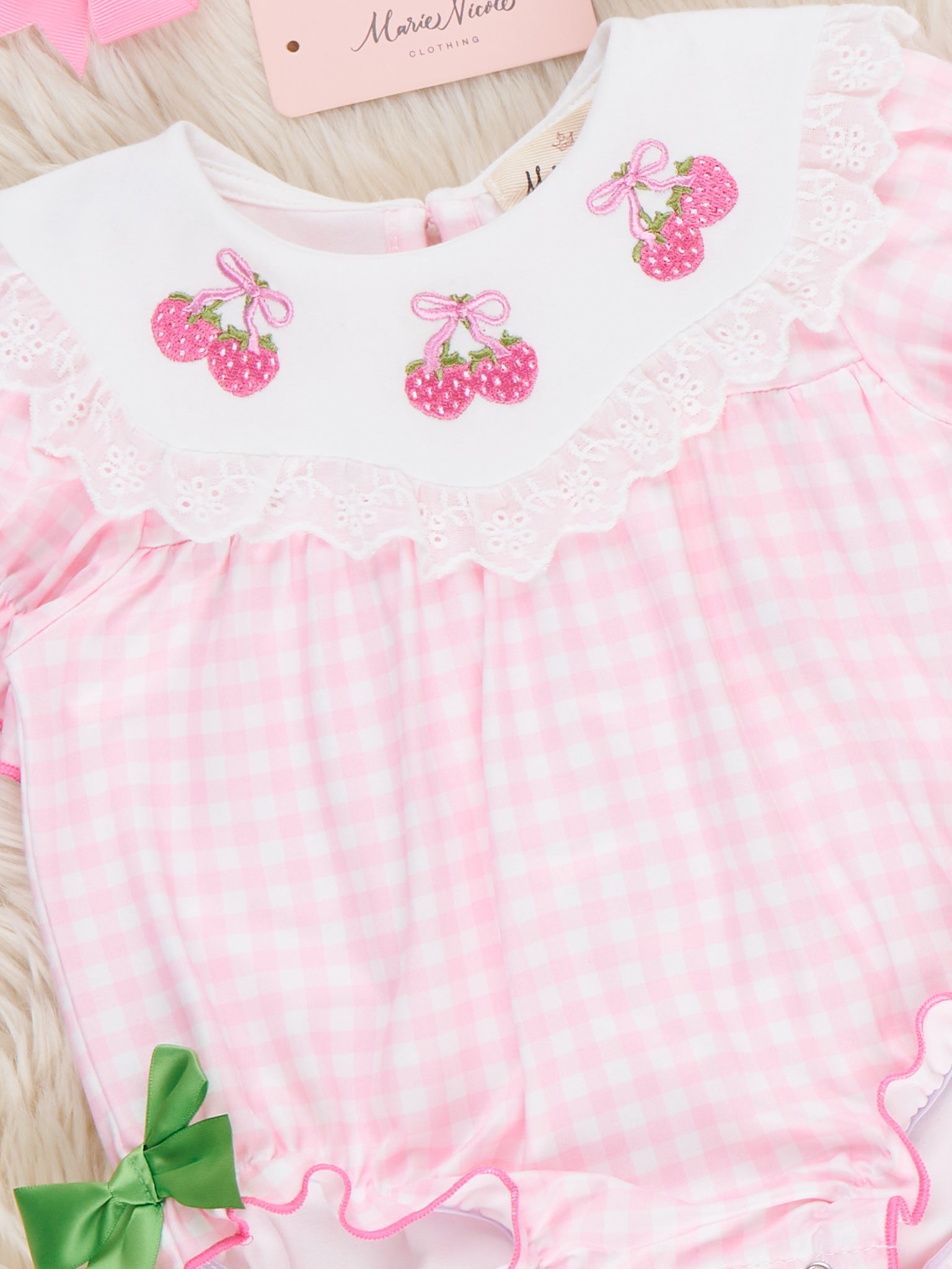 Sweet Strawberries Embroidered Bubble Romper - Marie Nicole Clothing