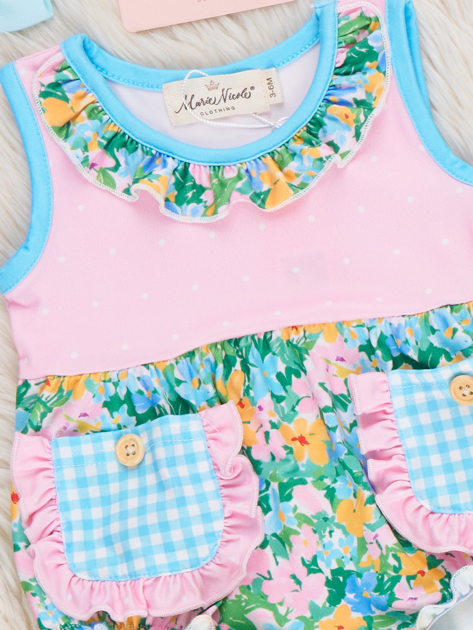 Little Blossoms Floral Pockets Bubble Romper - Marie Nicole Clothing