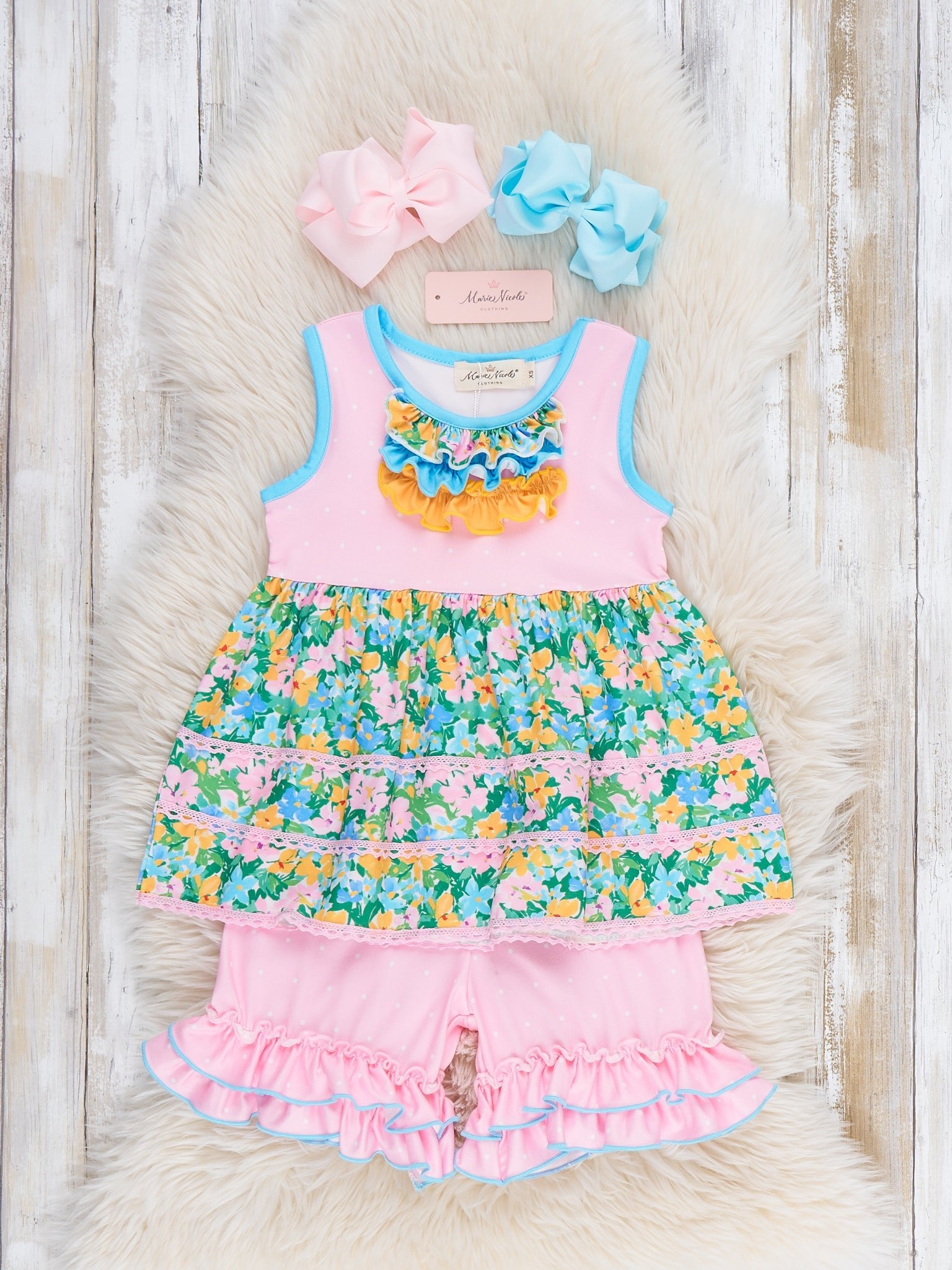 Little Blossoms Floral Ruffle Outfit - Marie Nicole Clothing