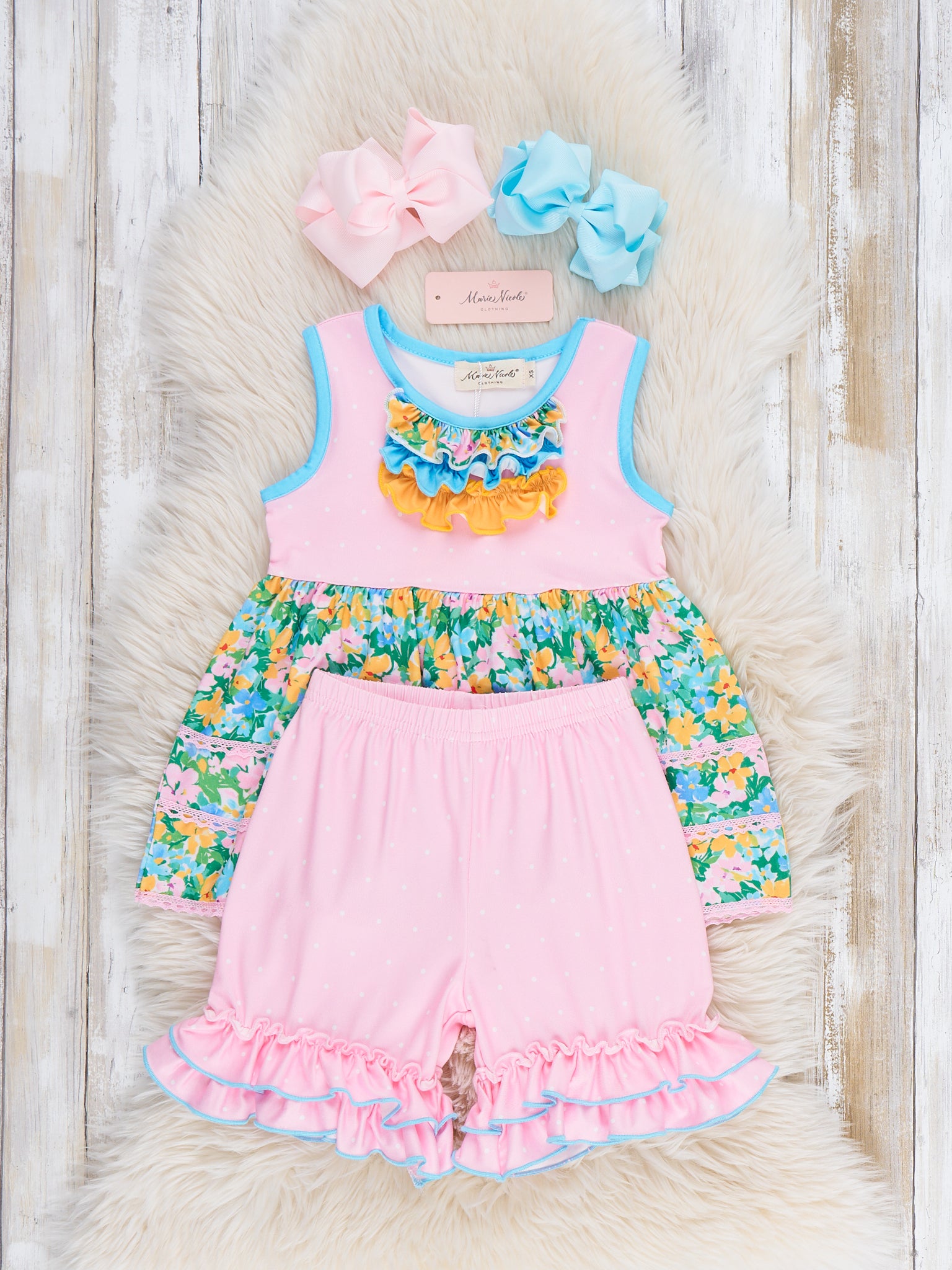 Little Blossoms Floral Ruffle Outfit - Marie Nicole Clothing