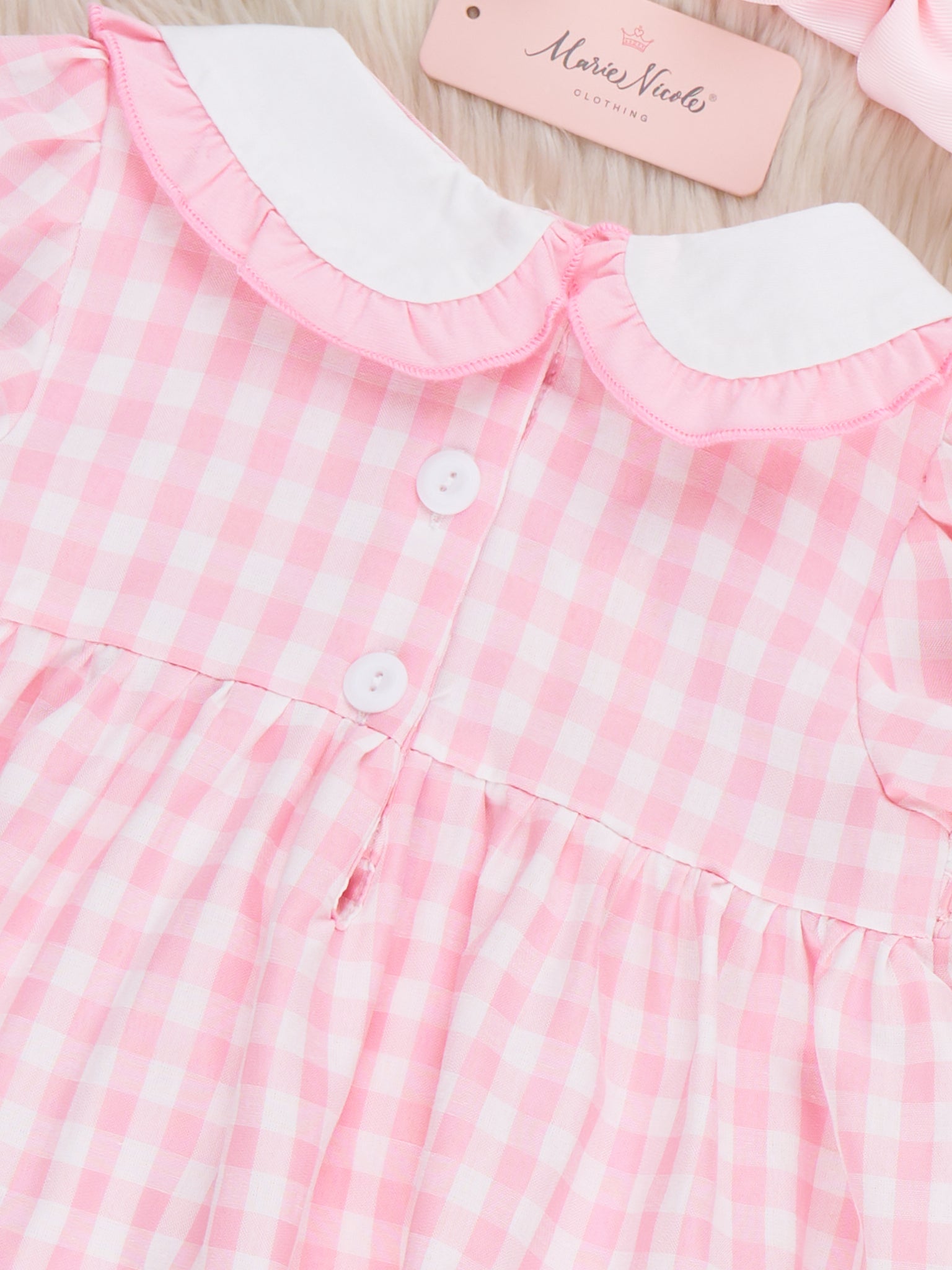 Pretty Bows Gingham Embroidered Dress - Marie Nicole Clothing
