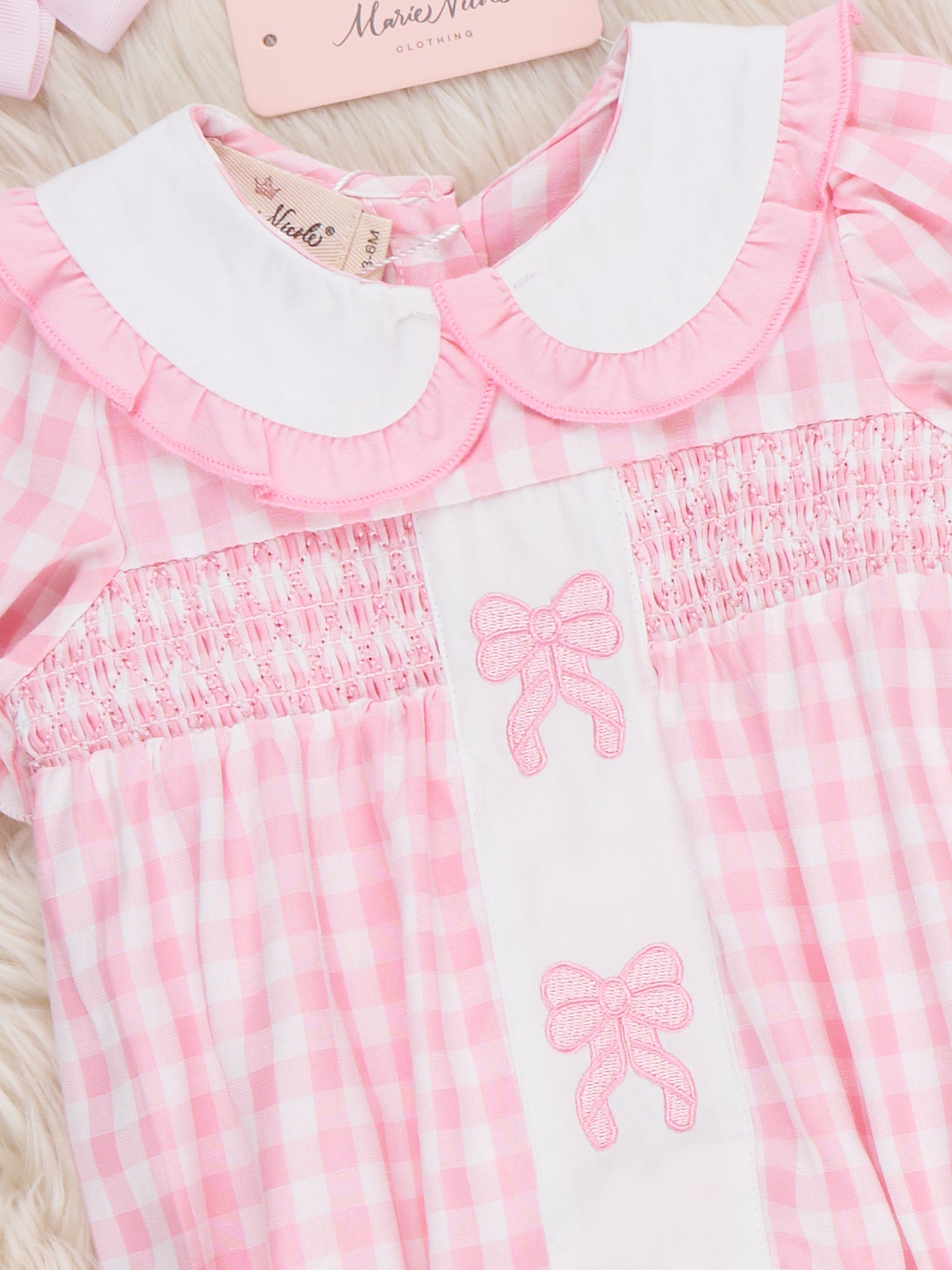 Pretty Bows Gingham Embroidered Romper - Marie Nicole Clothing