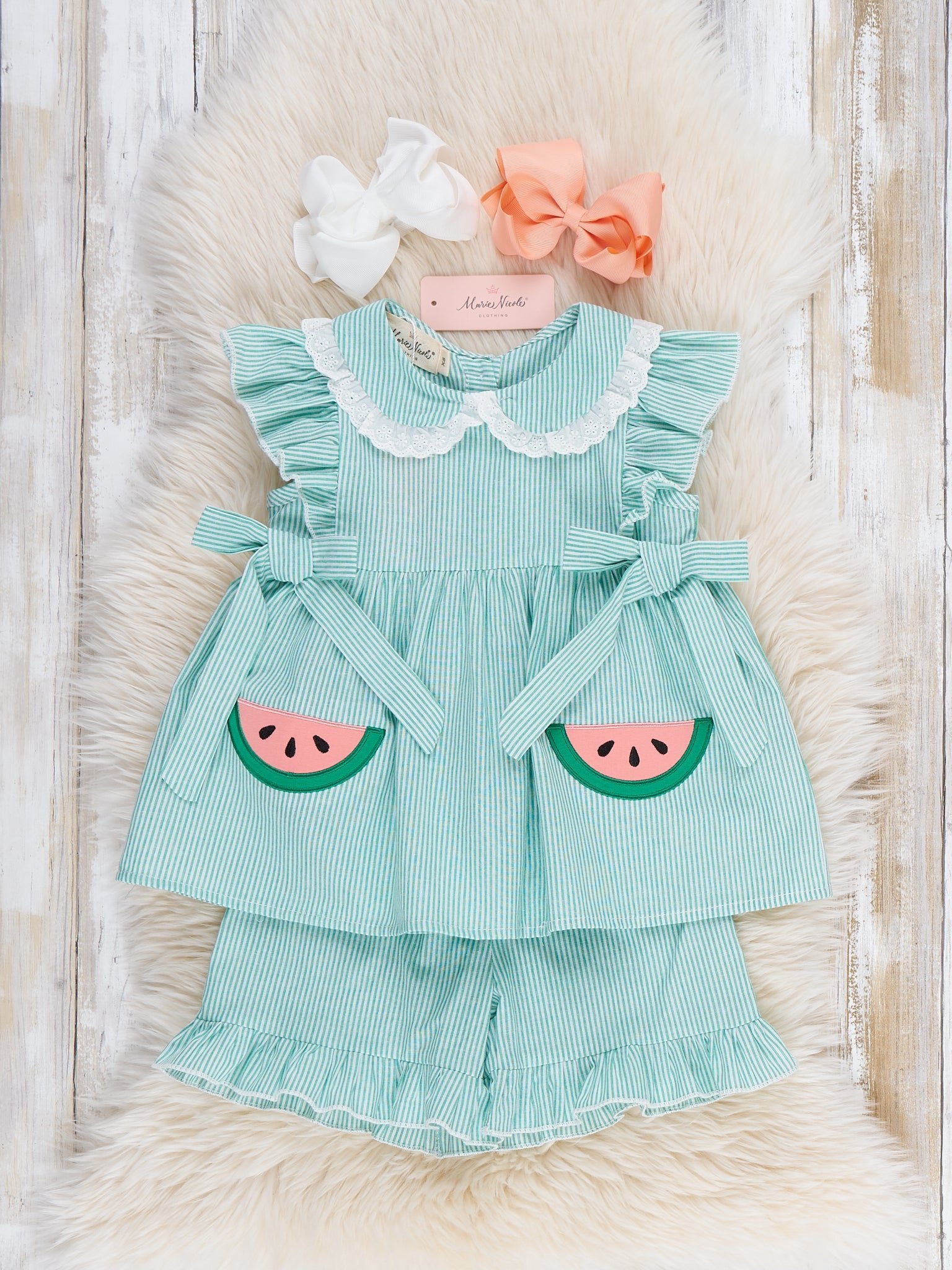 Watermelon Sweetie Ruffle 100% Cotton Outfit - Marie Nicole Clothing